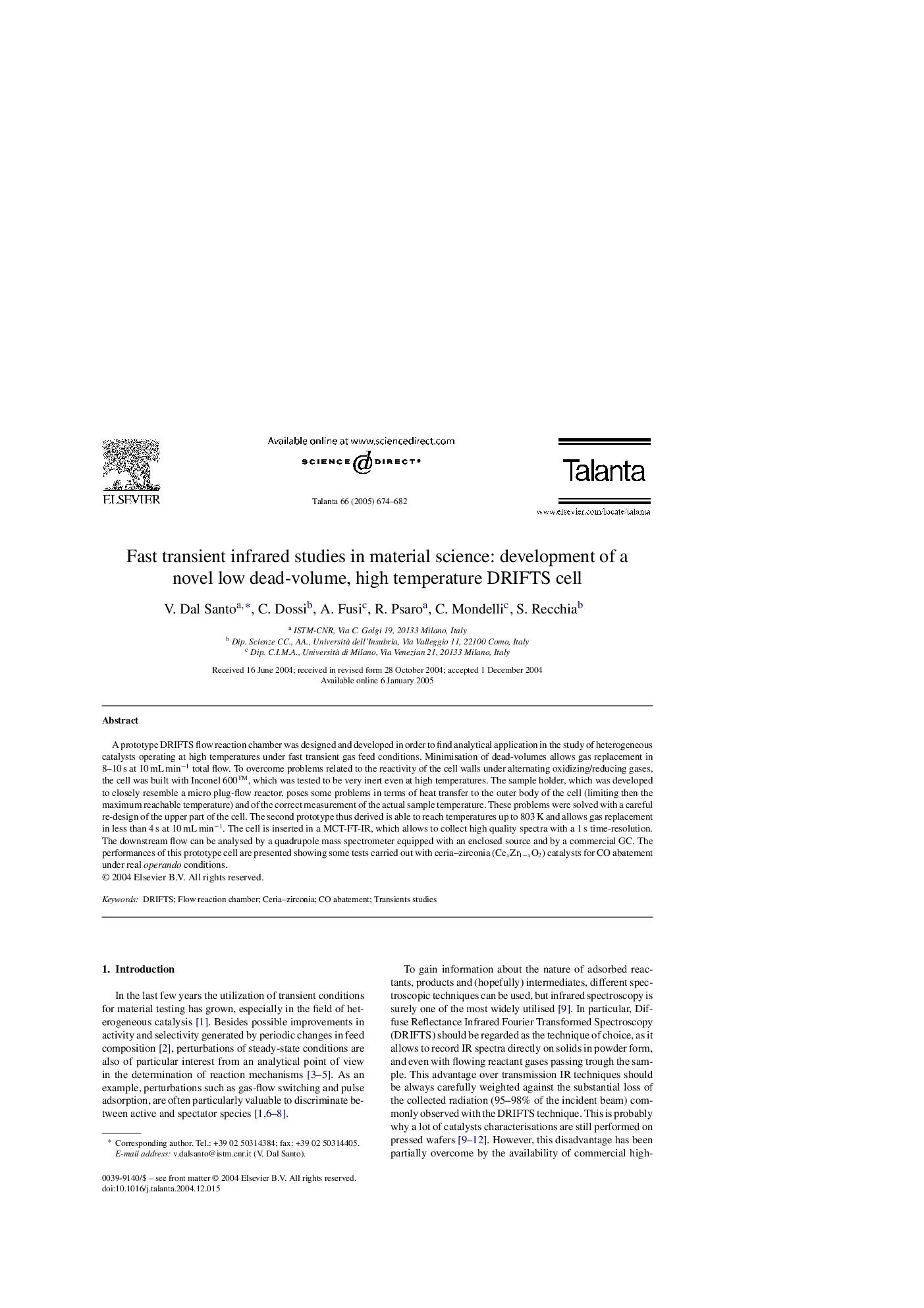 Fast transient infrared studies in material science: development of a novel low dead-volume, high temperature DRIFTS cell