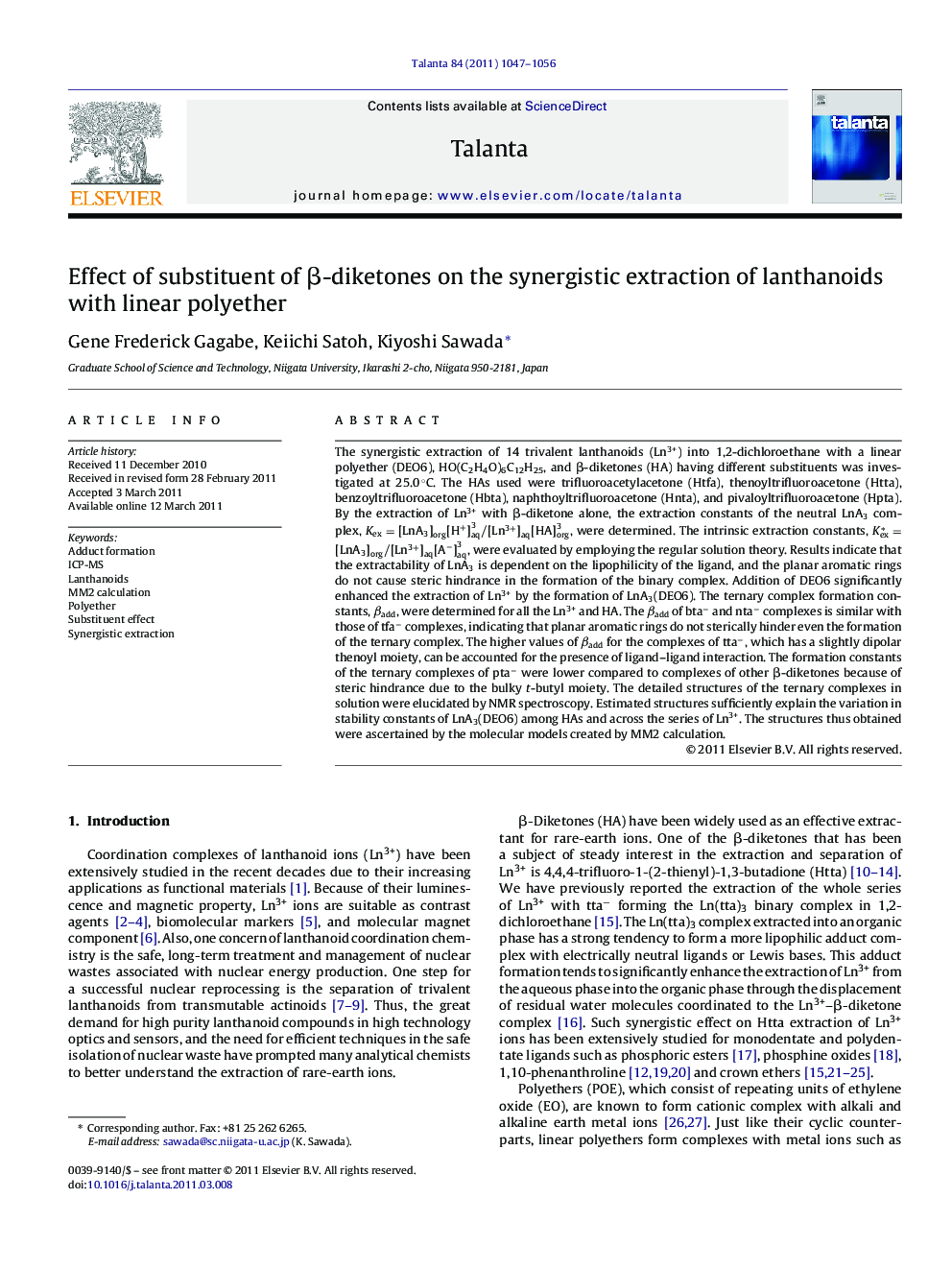 Effect of substituent of Î²-diketones on the synergistic extraction of lanthanoids with linear polyether