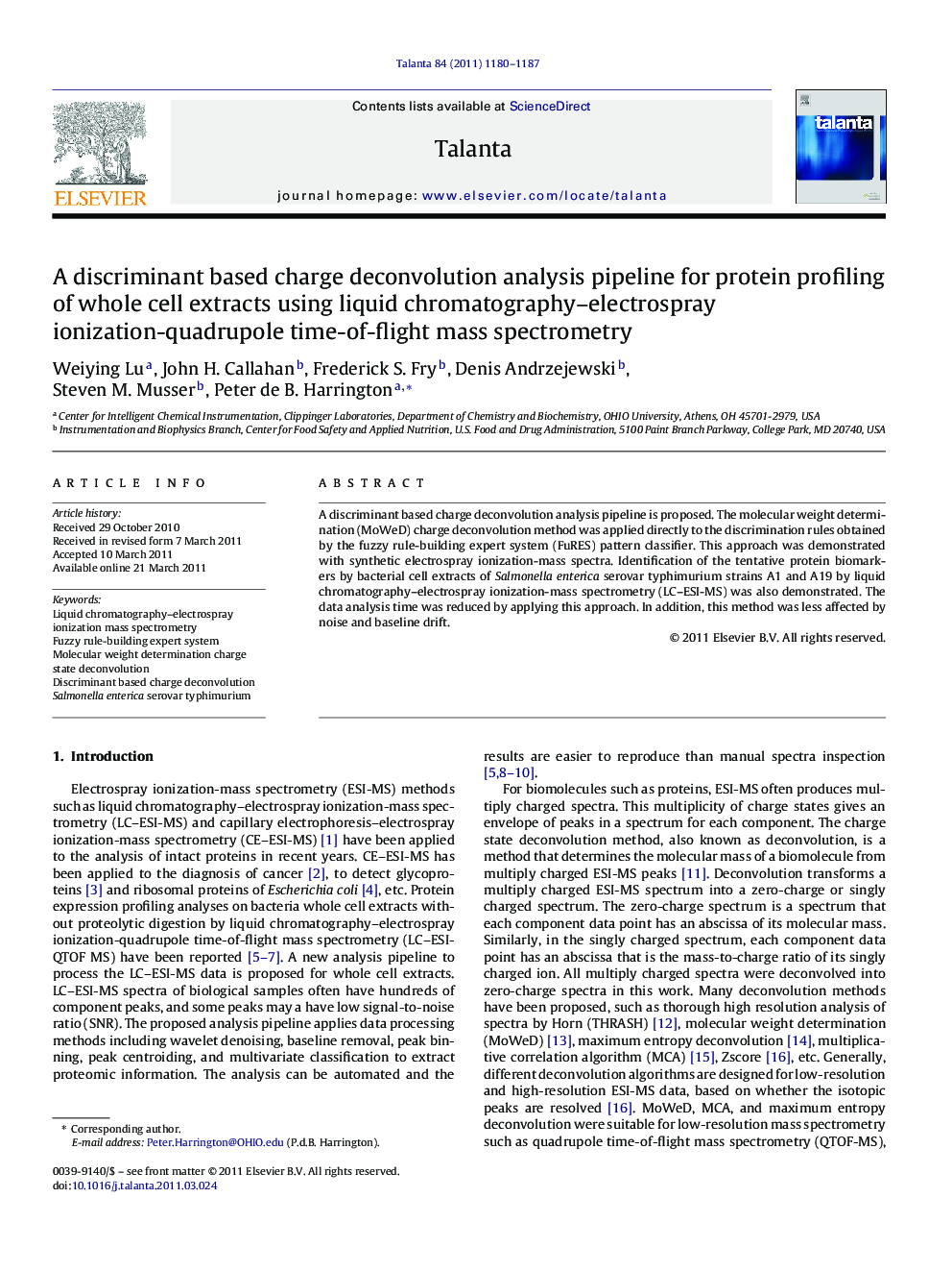 A discriminant based charge deconvolution analysis pipeline for protein profiling of whole cell extracts using liquid chromatography-electrospray ionization-quadrupole time-of-flight mass spectrometry