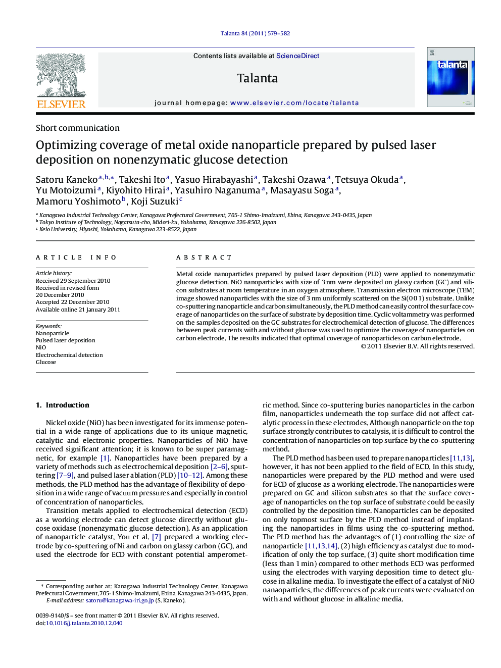 Optimizing coverage of metal oxide nanoparticle prepared by pulsed laser deposition on nonenzymatic glucose detection