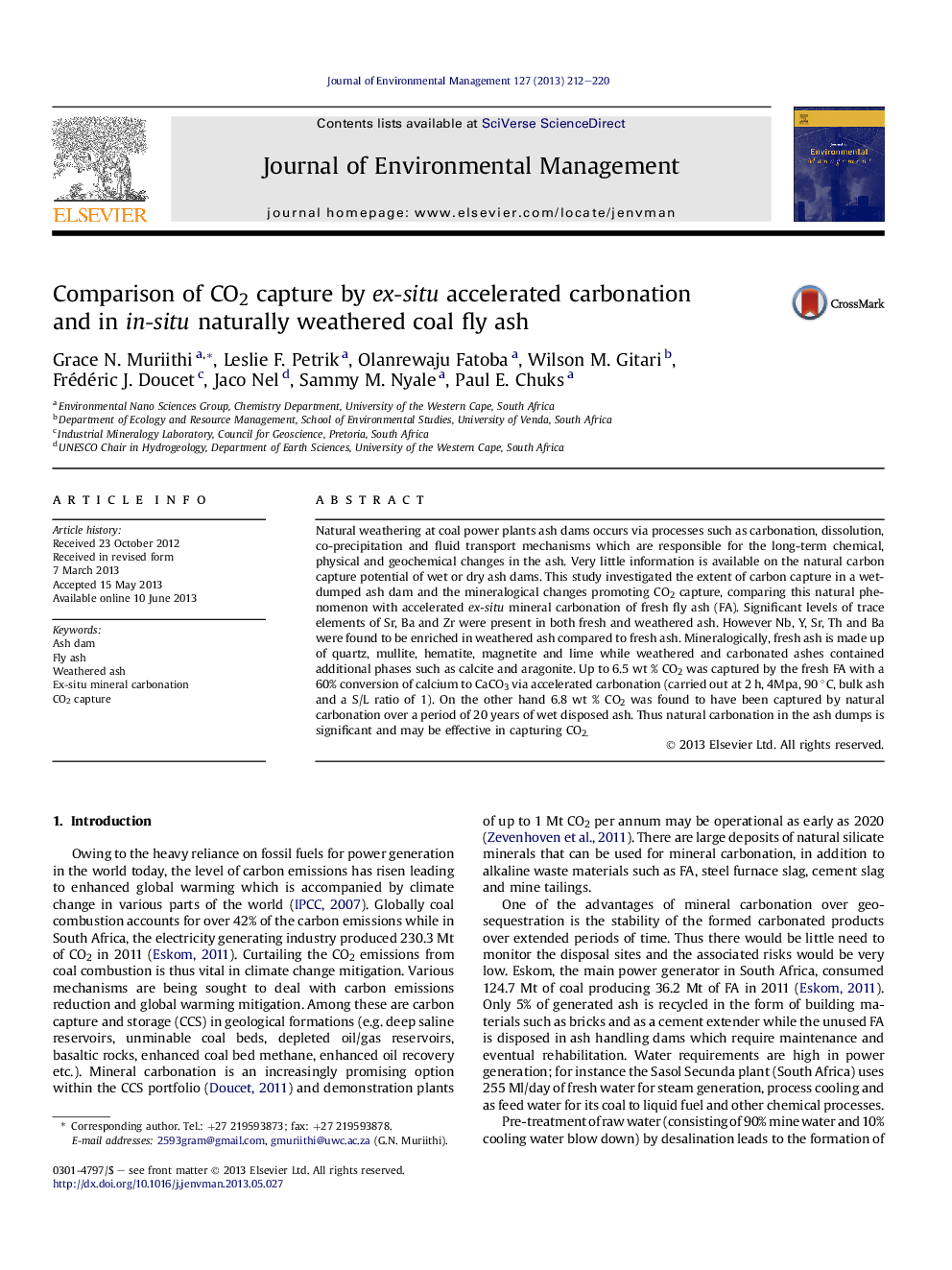 Comparison of CO2 capture by ex-situ accelerated carbonation and in in-situ naturally weathered coal fly ash