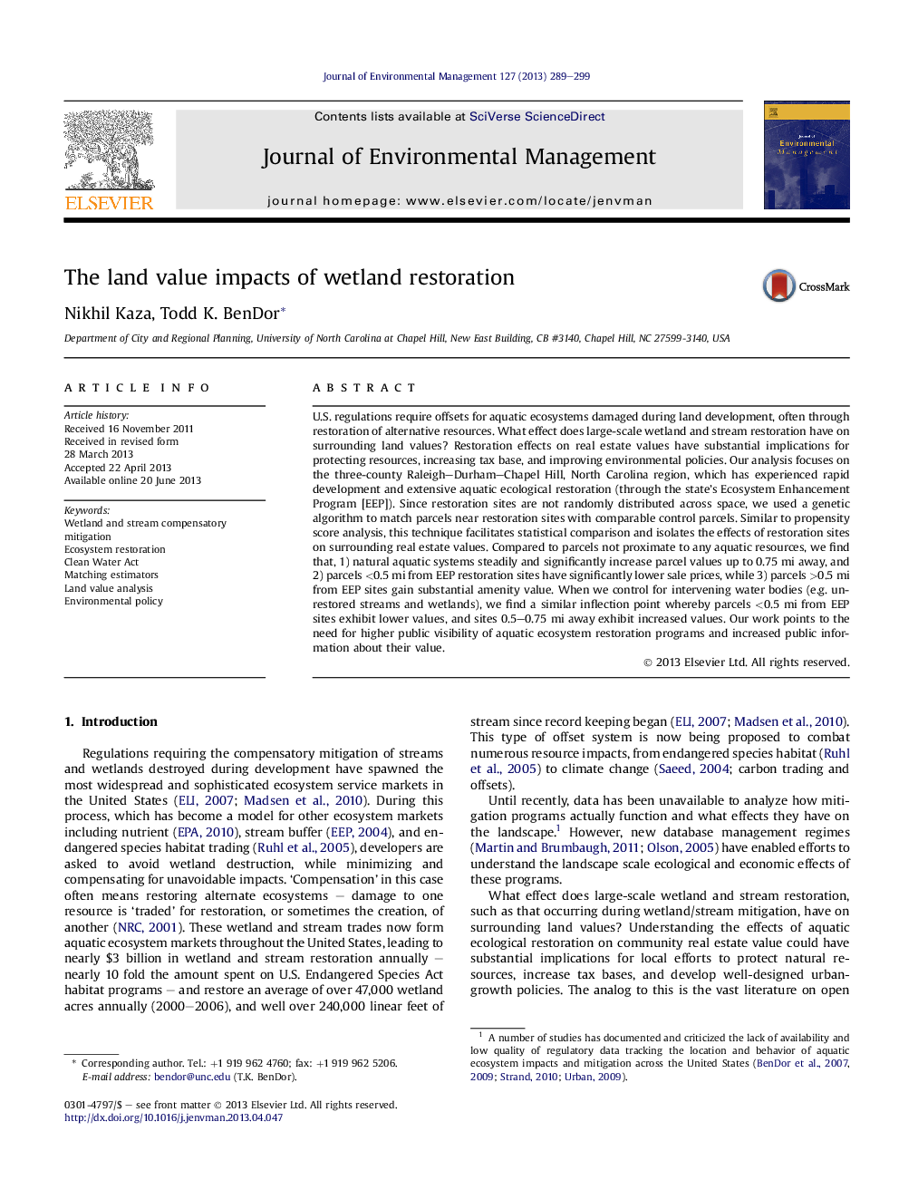 The land value impacts of wetland restoration