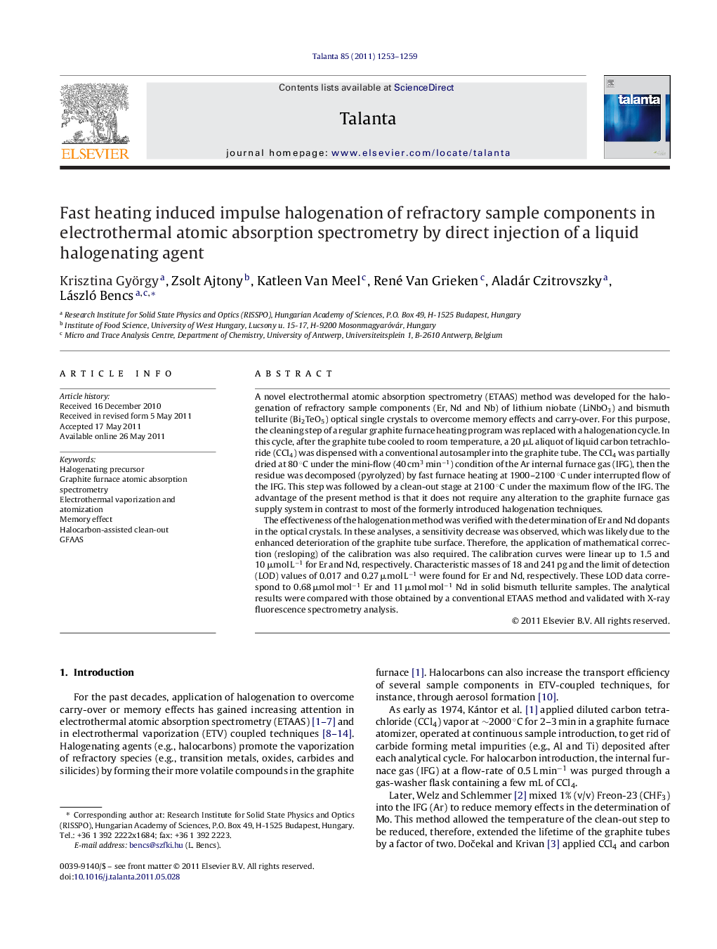 Fast heating induced impulse halogenation of refractory sample components in electrothermal atomic absorption spectrometry by direct injection of a liquid halogenating agent