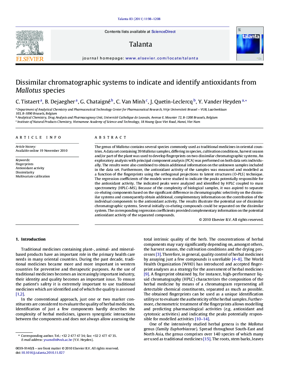 Dissimilar chromatographic systems to indicate and identify antioxidants from Mallotus species