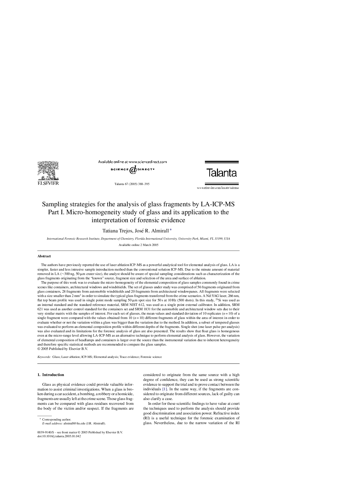 Sampling strategies for the analysis of glass fragments by LA-ICP-MS