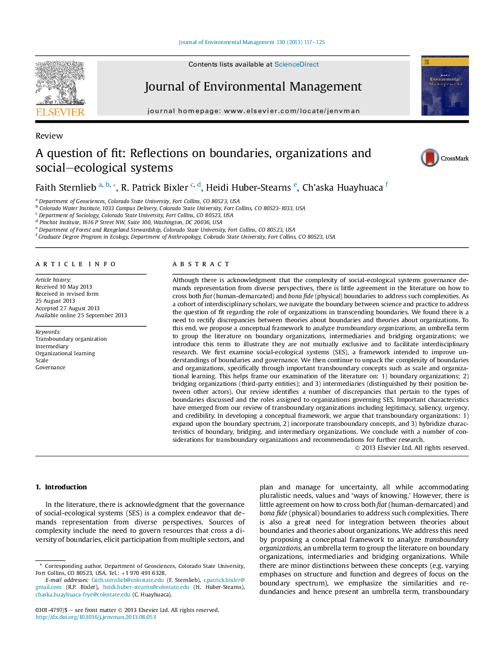 A question of fit: Reflections on boundaries, organizations and social–ecological systems