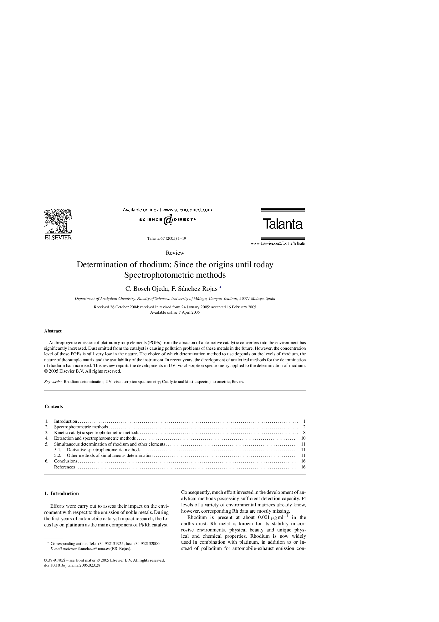 Determination of rhodium: Since the origins until today