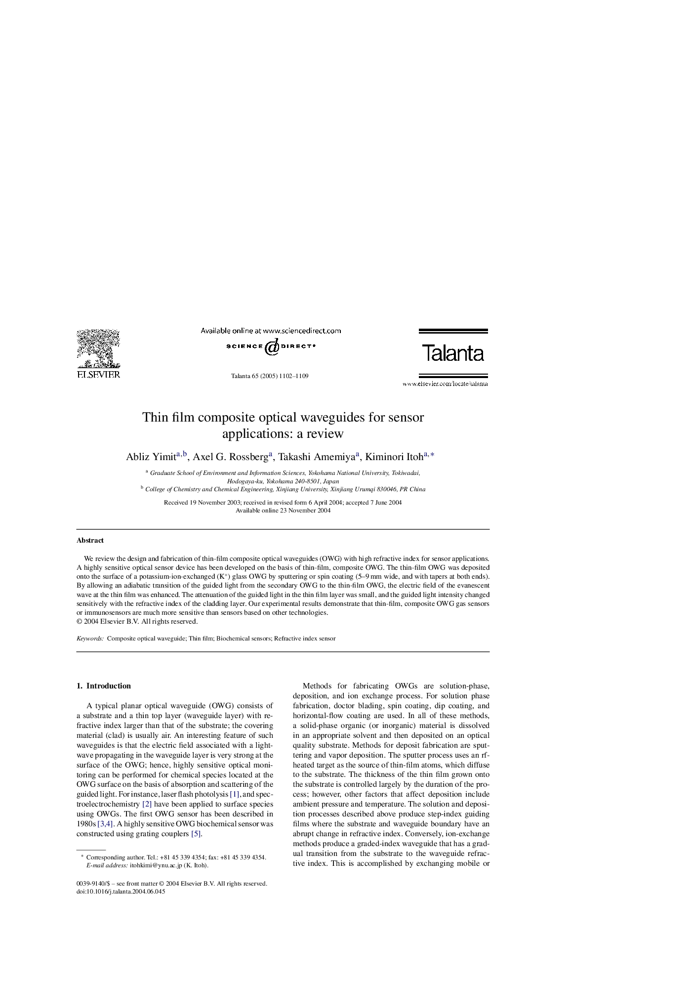 Thin film composite optical waveguides for sensor applications: a review