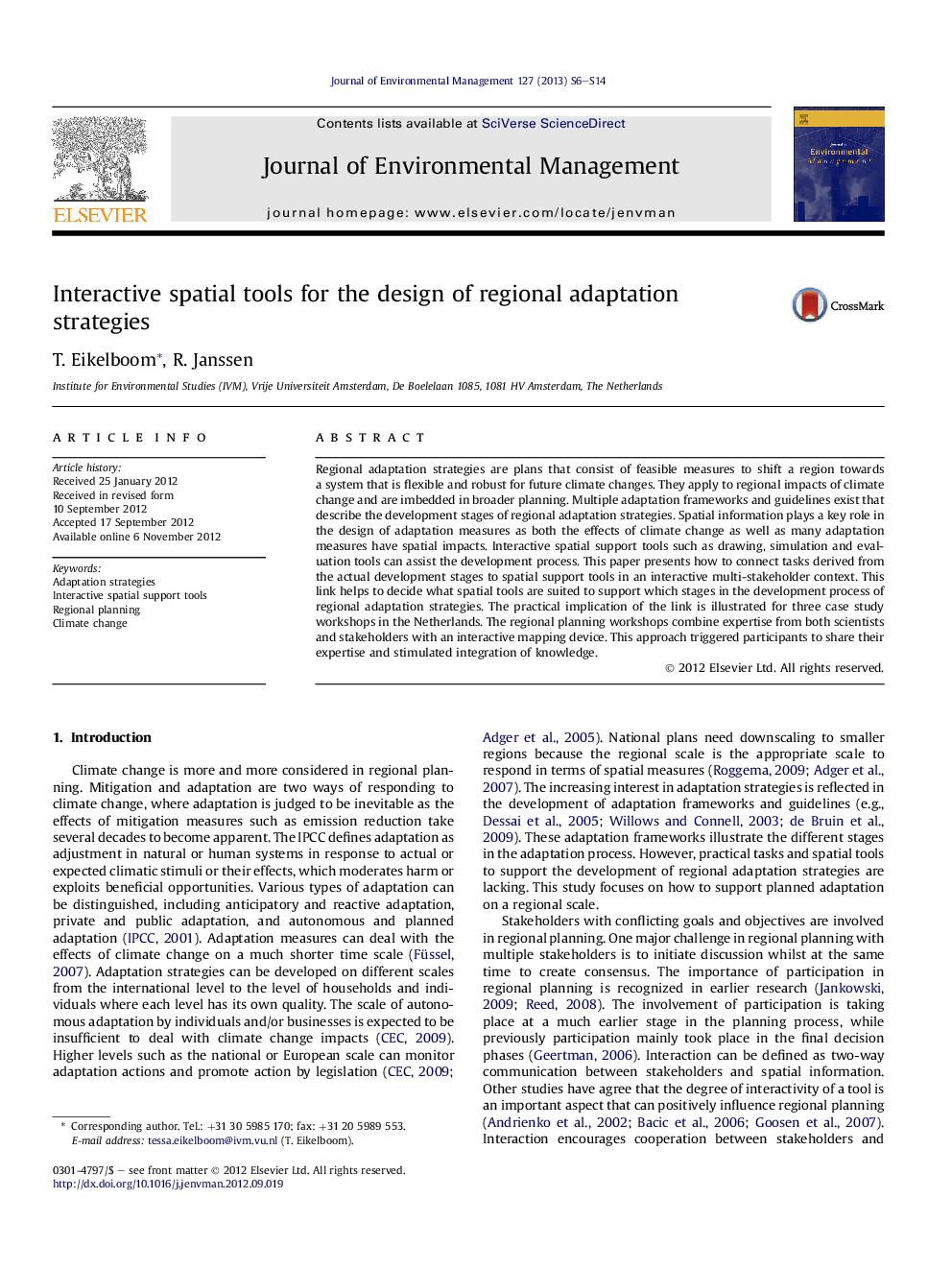 Interactive spatial tools for the design of regional adaptation strategies