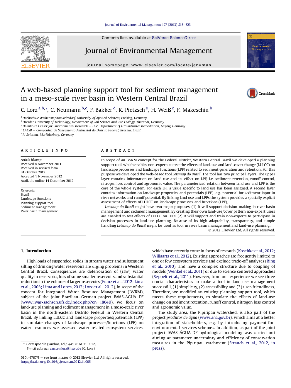 A web-based planning support tool for sediment management in a meso-scale river basin in Western Central Brazil