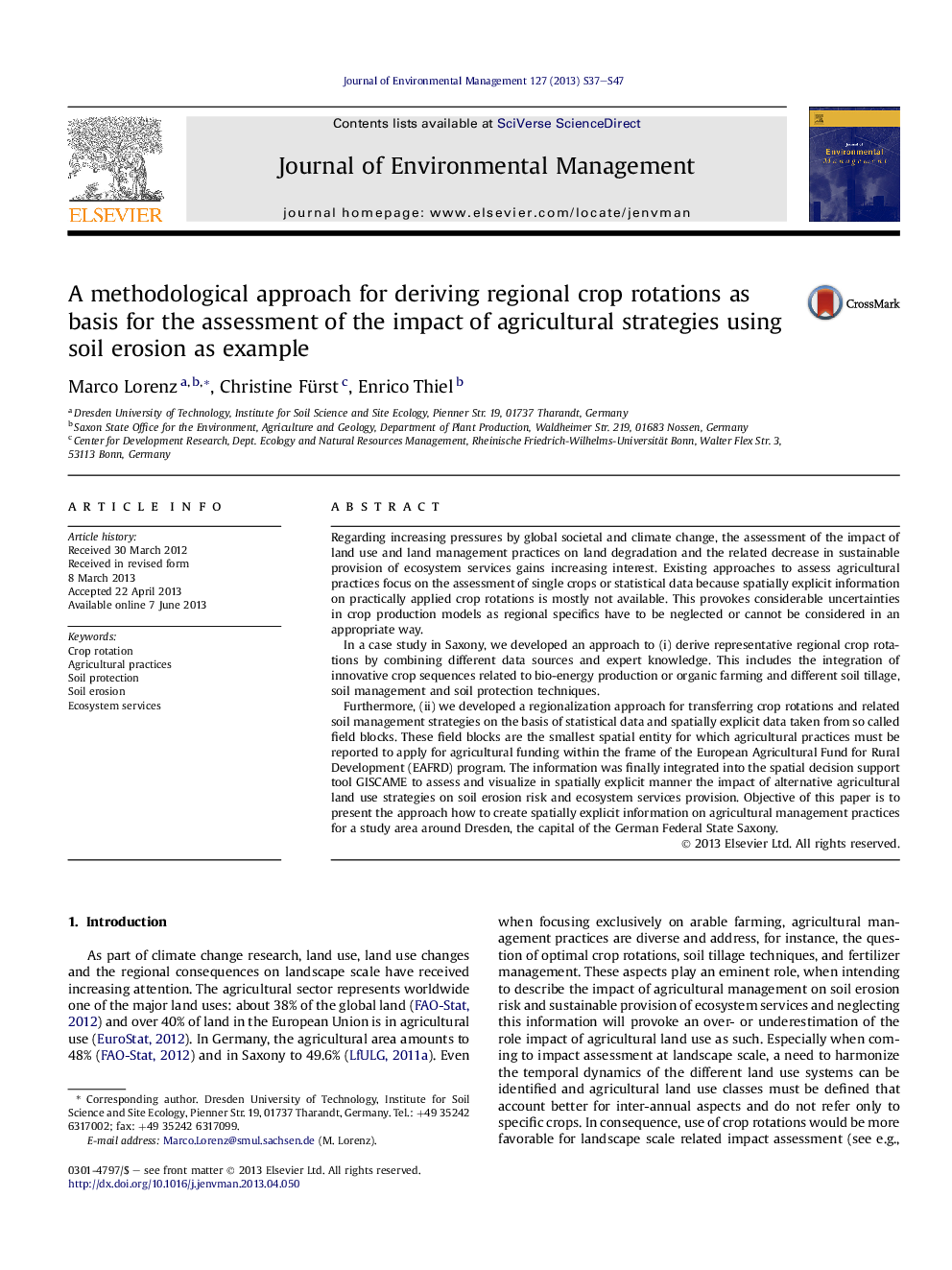 A methodological approach for deriving regional crop rotations as basis for the assessment of the impact of agricultural strategies using soil erosion as example