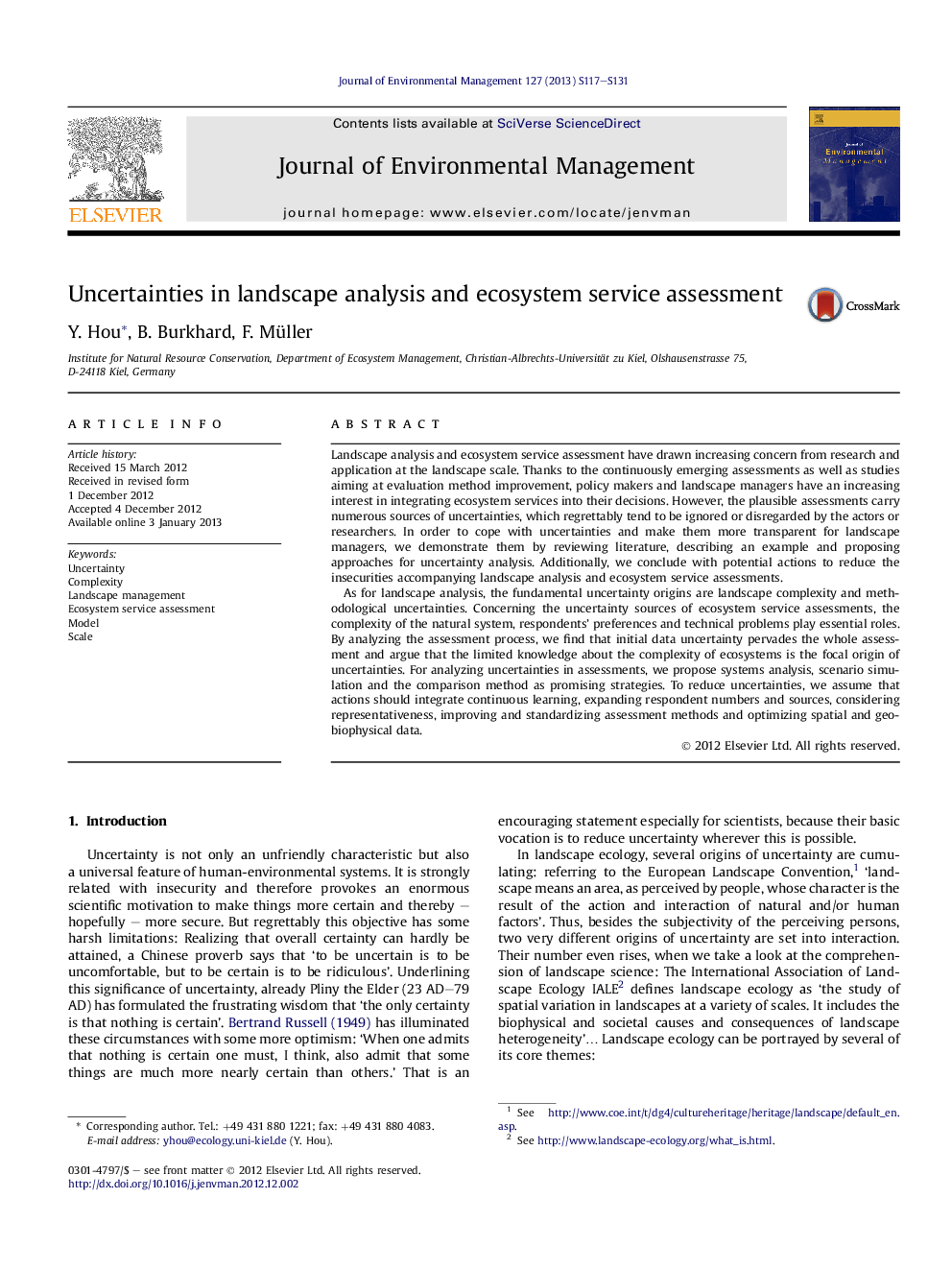 Uncertainties in landscape analysis and ecosystem service assessment