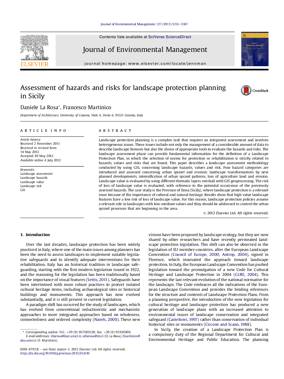 Assessment of hazards and risks for landscape protection planning in Sicily