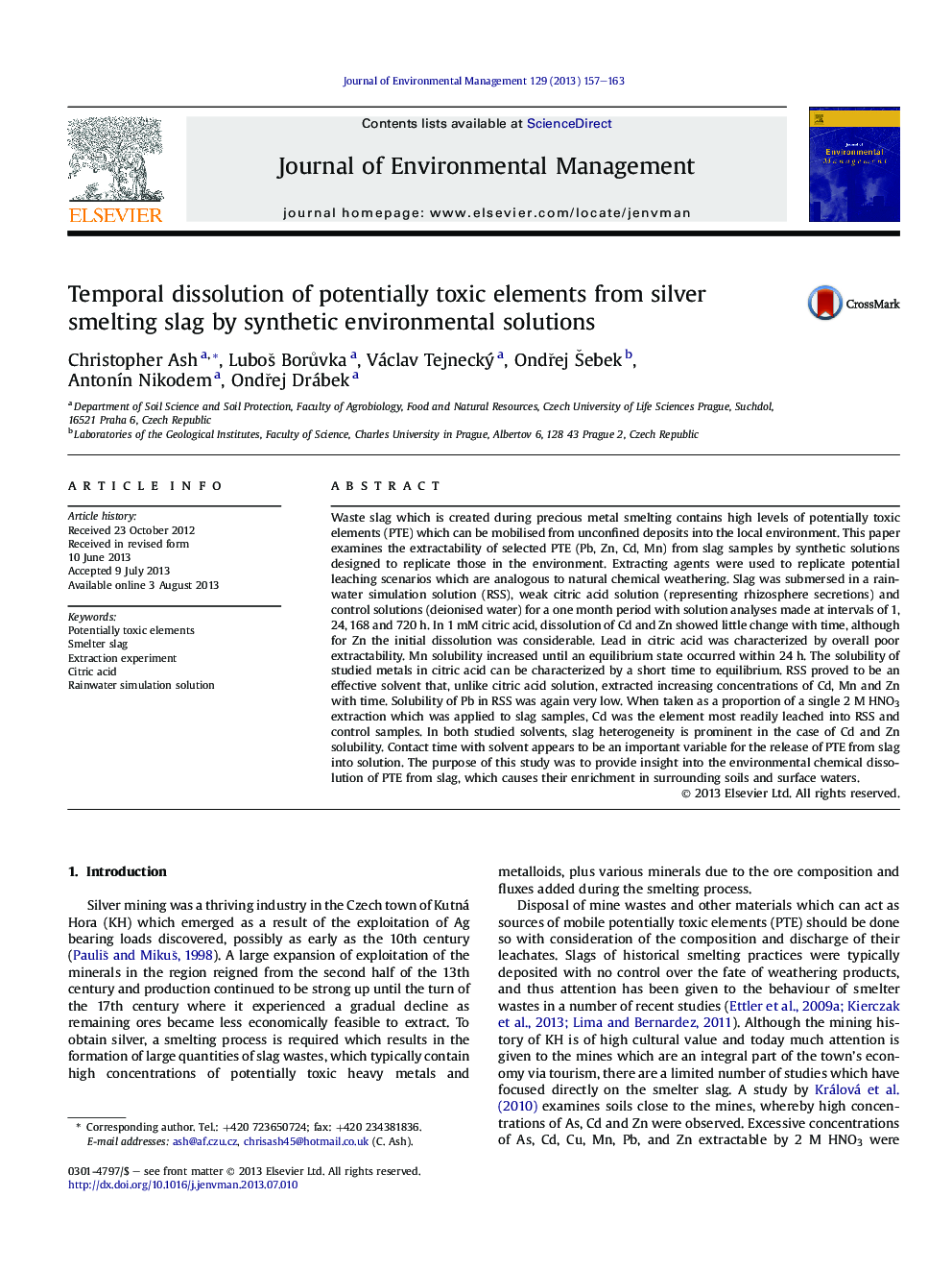 Temporal dissolution of potentially toxic elements from silver smelting slag by synthetic environmental solutions