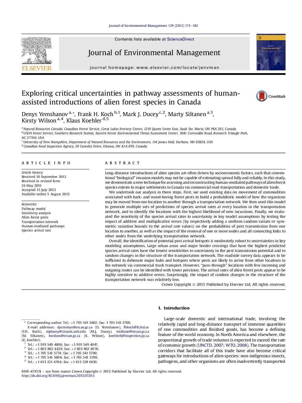 Exploring critical uncertainties in pathway assessments of human-assisted introductions of alien forest species in Canada