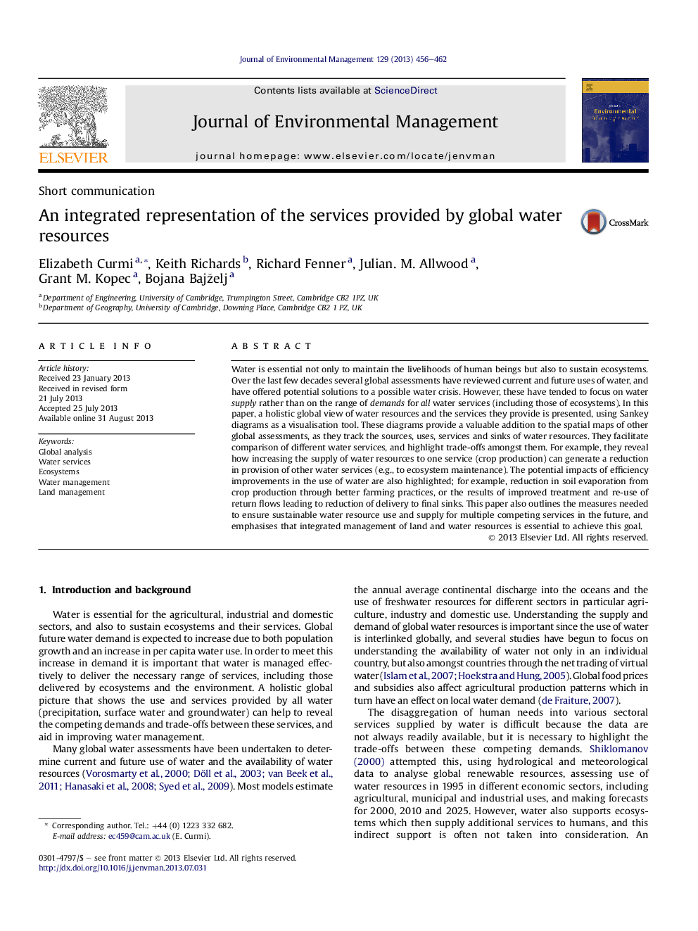 An integrated representation of the services provided by global water resources