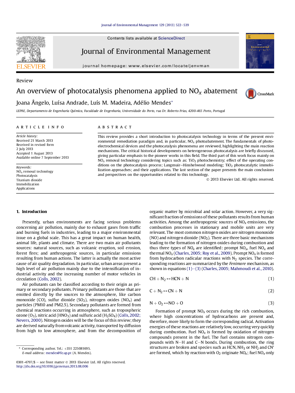 An overview of photocatalysis phenomena applied to NOx abatement