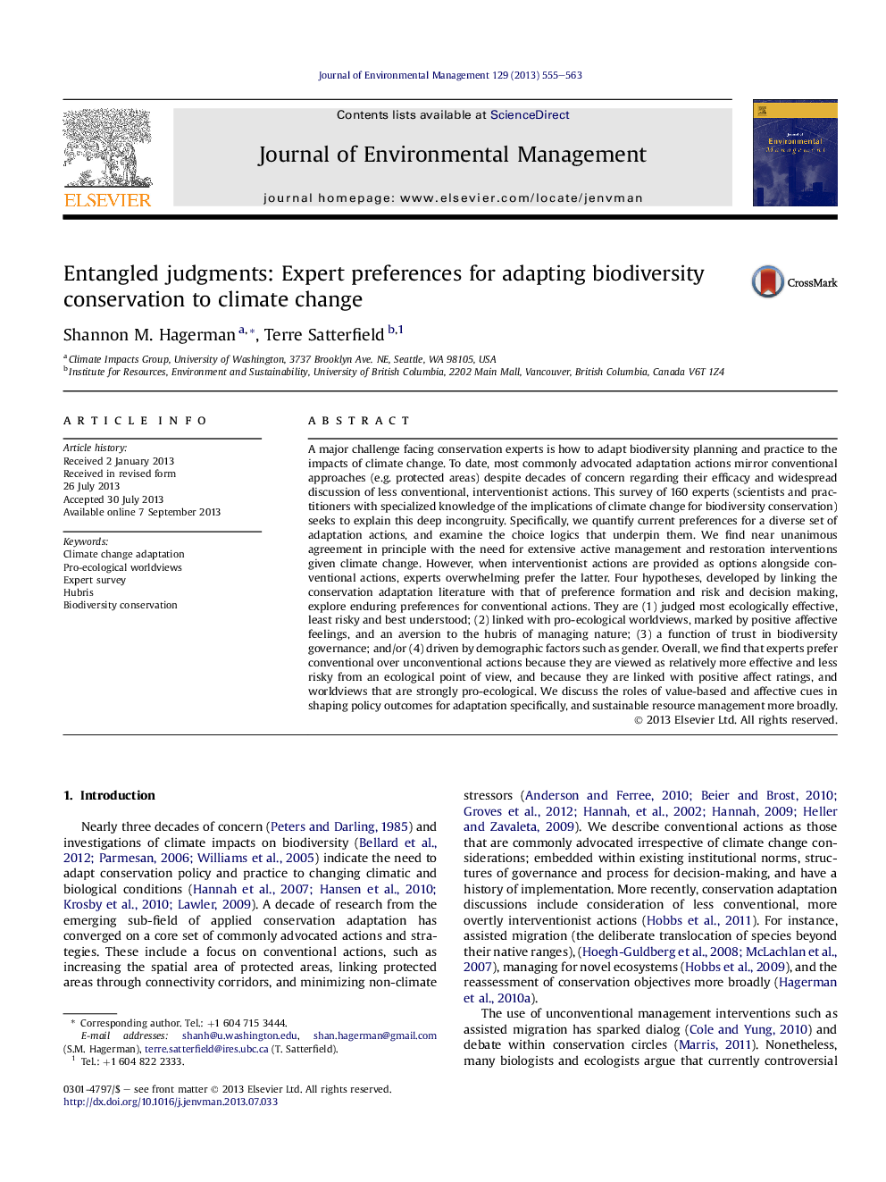 Entangled judgments: Expert preferences for adapting biodiversity conservation to climate change