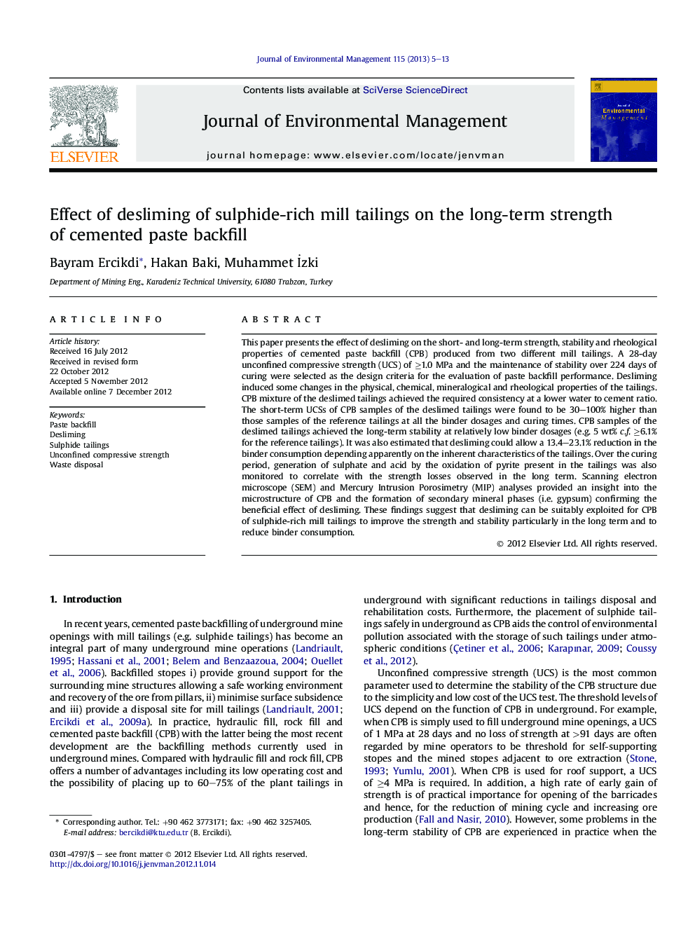 Effect of desliming of sulphide-rich mill tailings on the long-term strength of cemented paste backfill