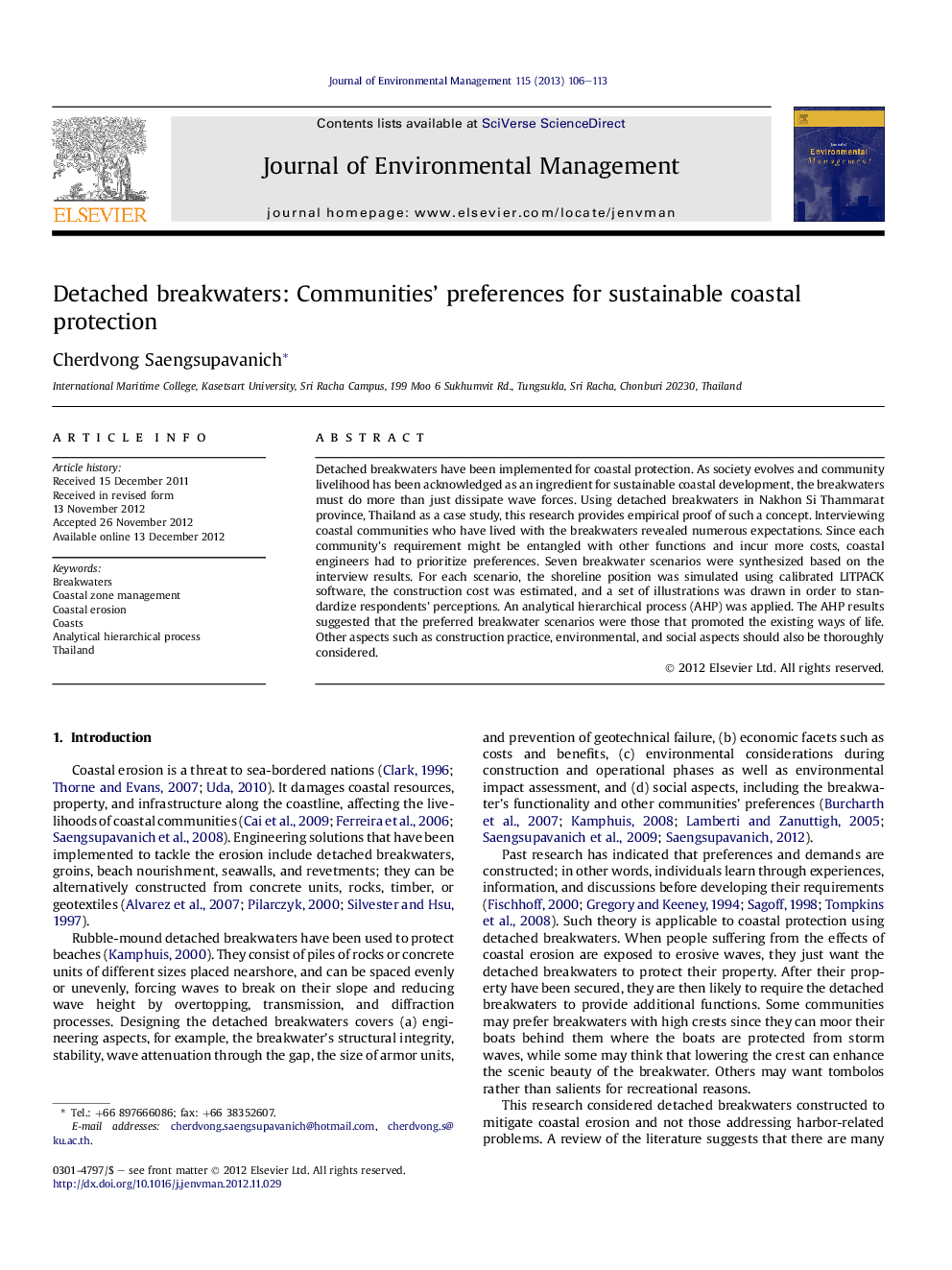 Detached breakwaters: Communities' preferences for sustainable coastal protection