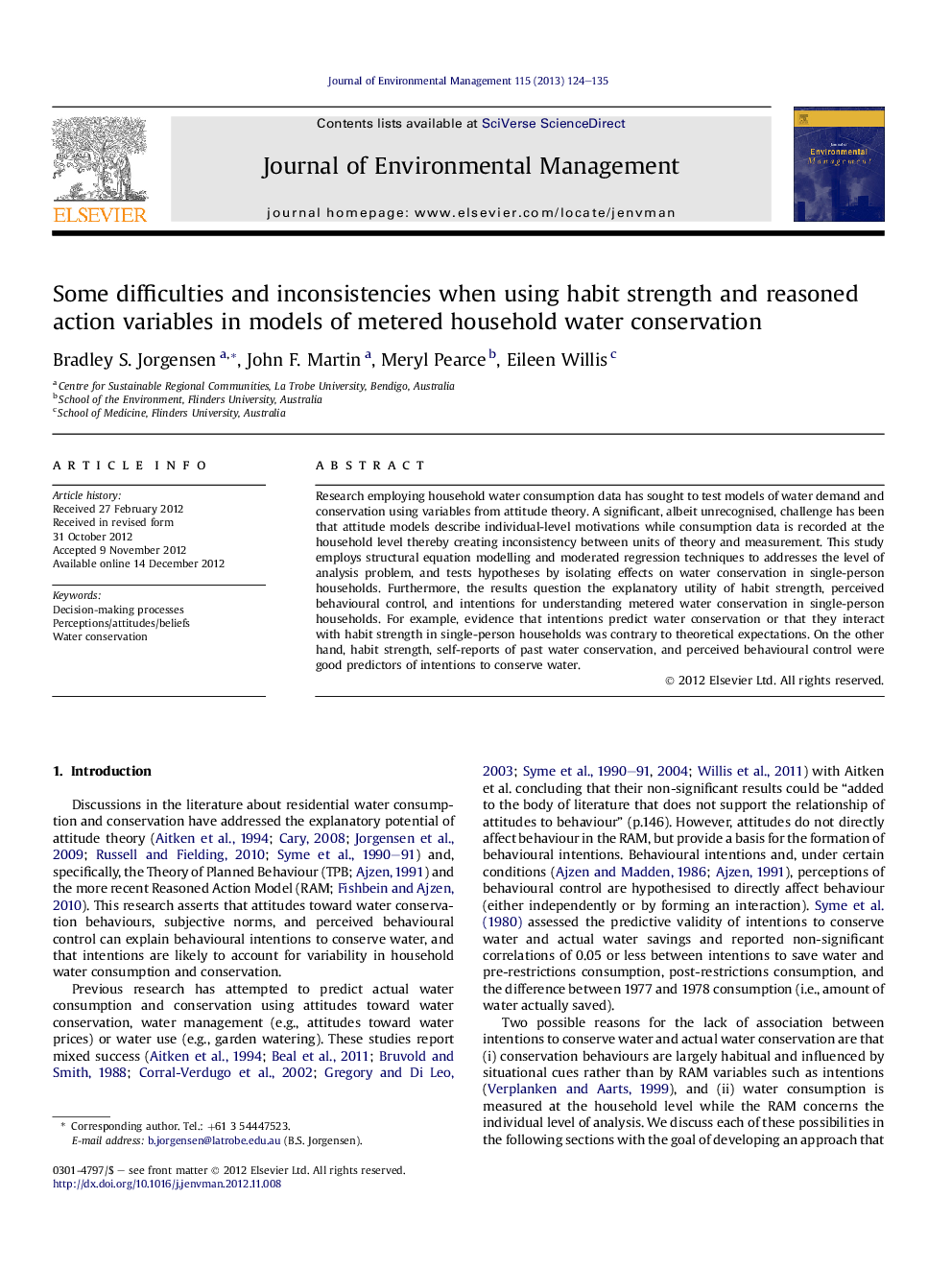 Some difficulties and inconsistencies when using habit strength and reasoned action variables in models of metered household water conservation