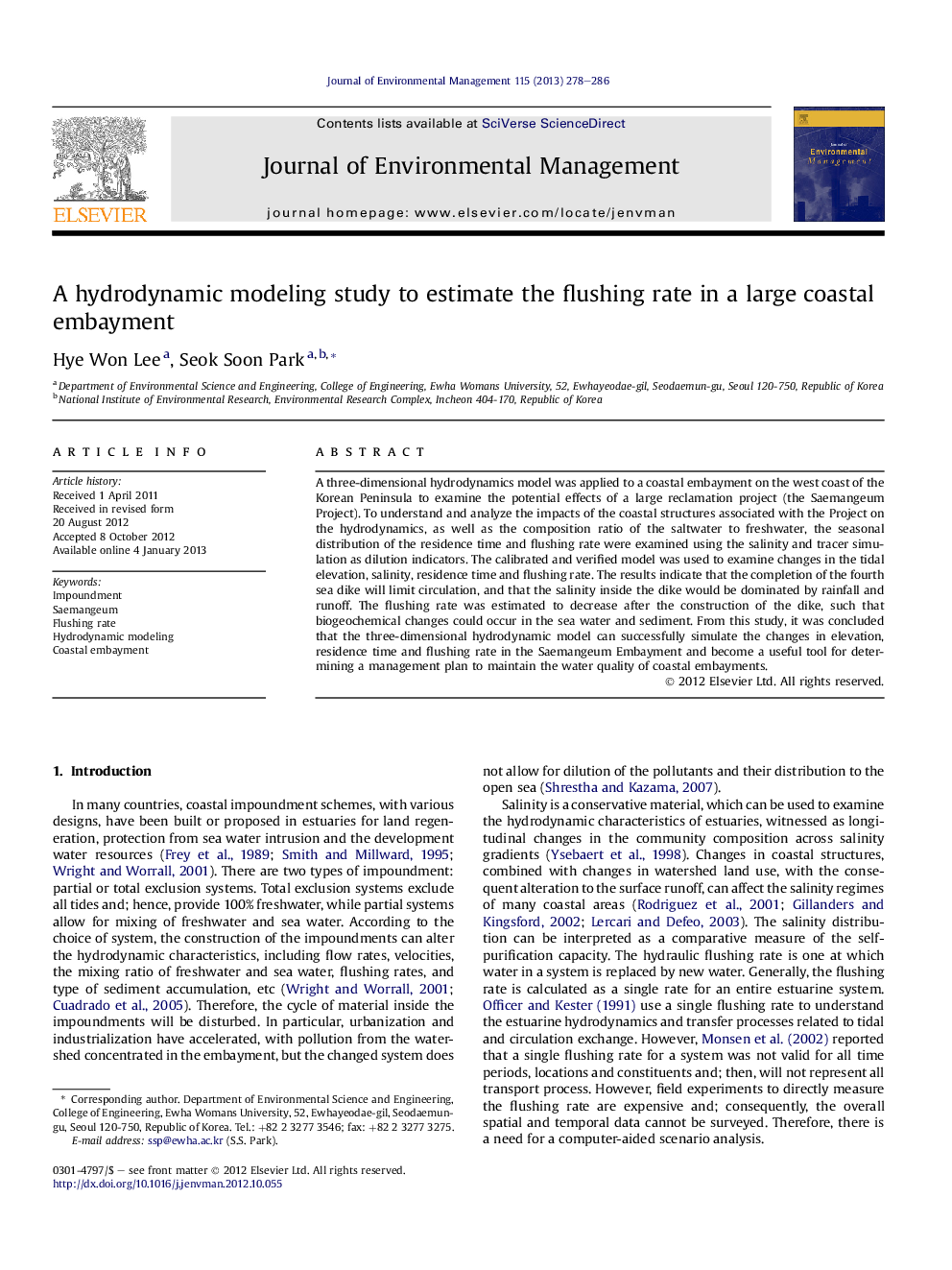 A hydrodynamic modeling study to estimate the flushing rate in a large coastal embayment