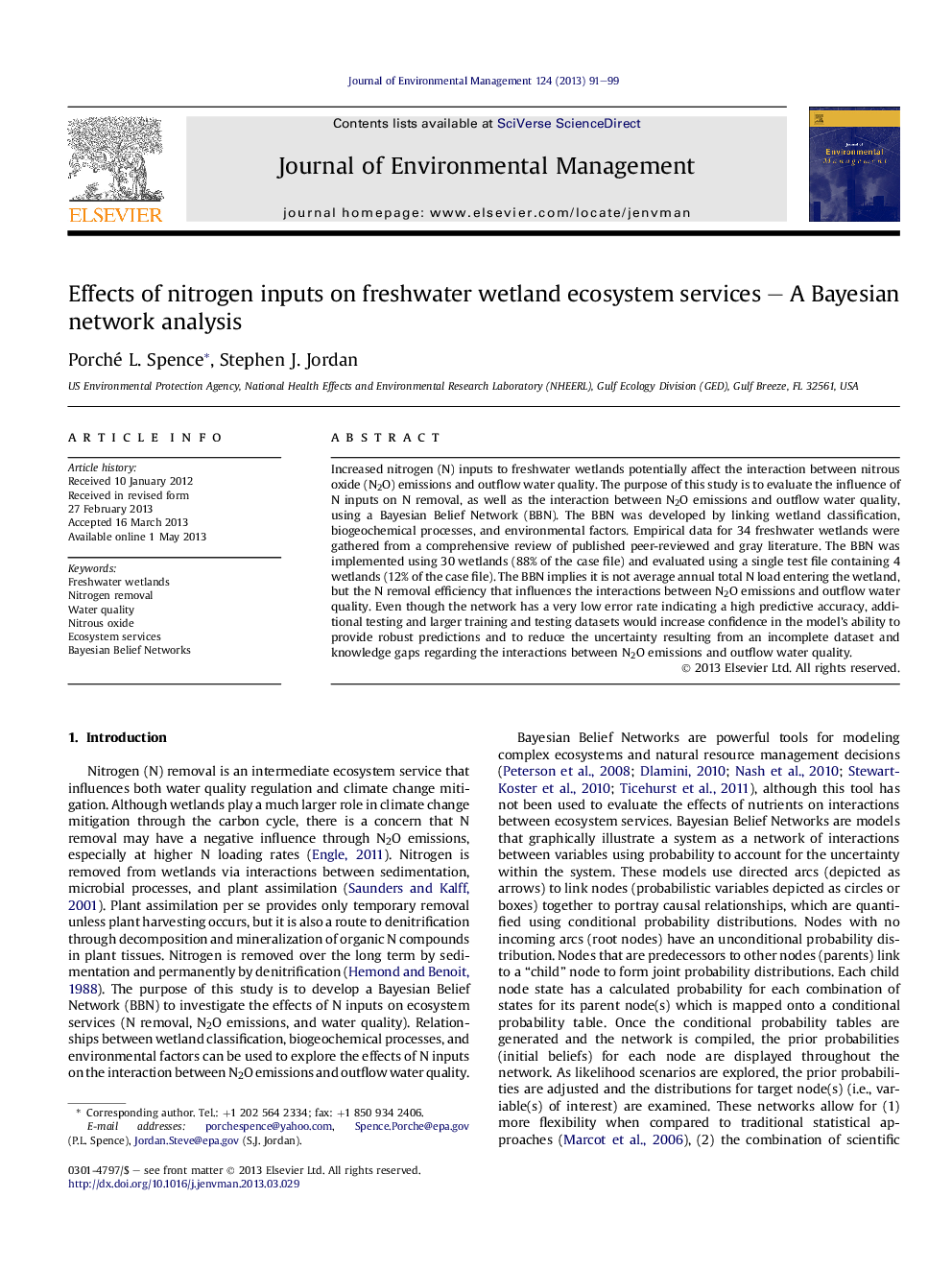 Effects of nitrogen inputs on freshwater wetland ecosystem services – A Bayesian network analysis