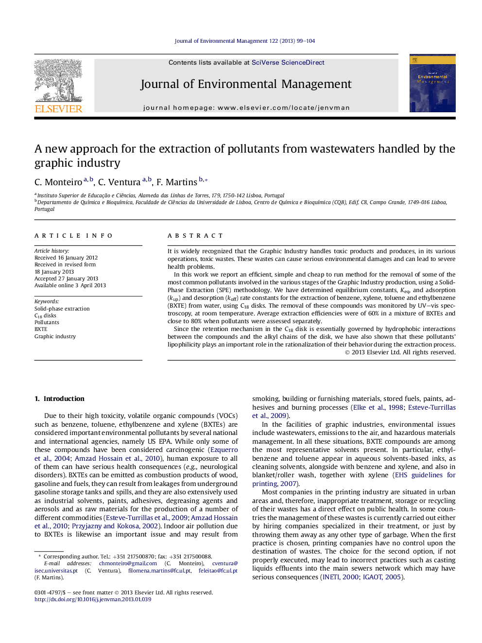 A new approach for the extraction of pollutants from wastewaters handled by the graphic industry