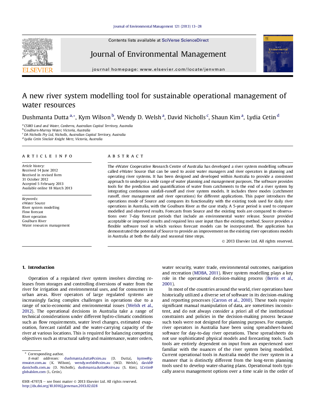 A new river system modelling tool for sustainable operational management of water resources