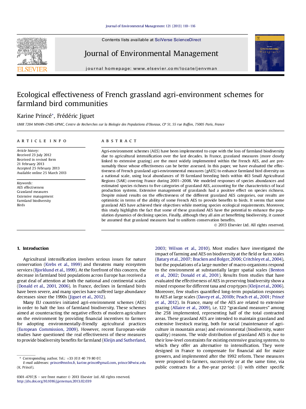 Ecological effectiveness of French grassland agri-environment schemes for farmland bird communities