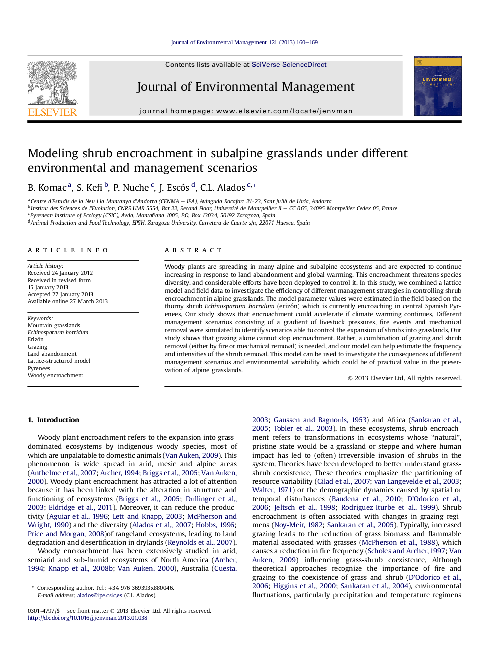 Modeling shrub encroachment in subalpine grasslands under different environmental and management scenarios