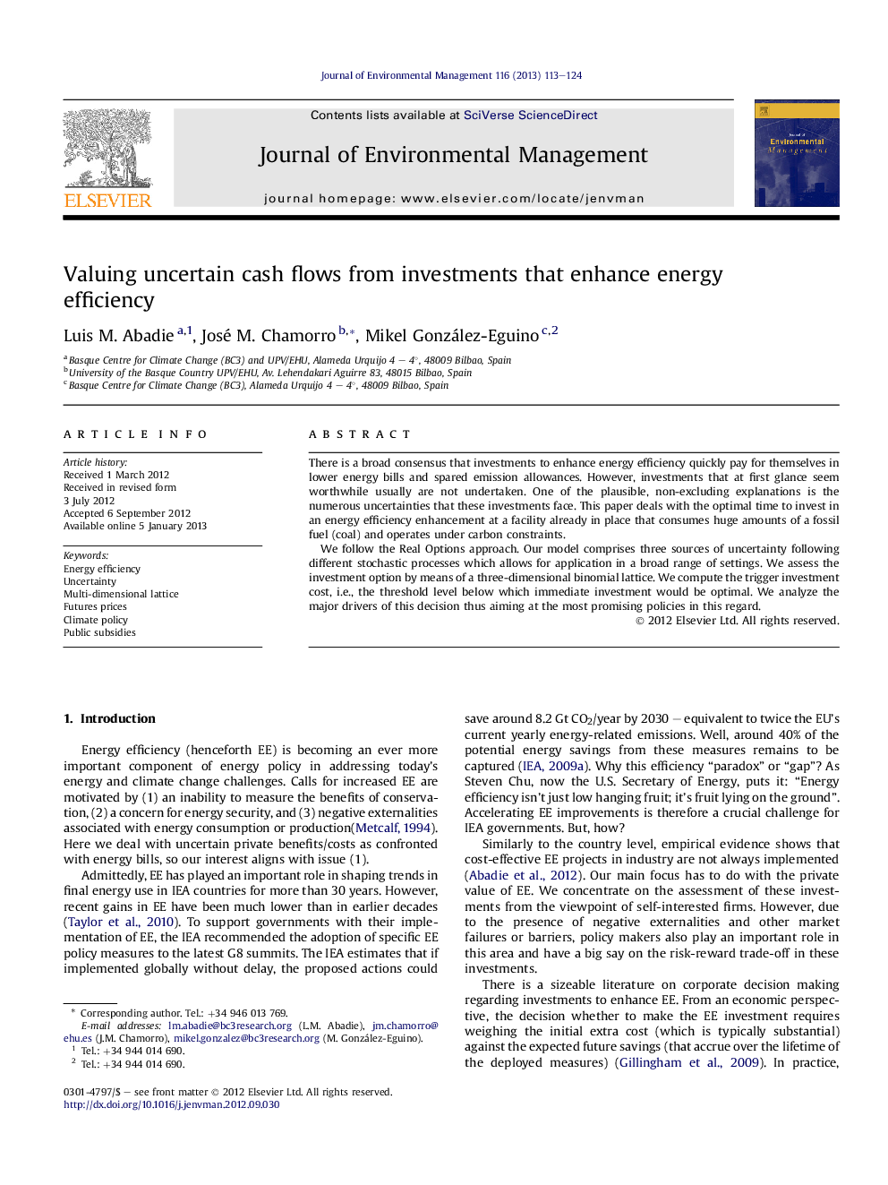 Valuing uncertain cash flows from investments that enhance energy efficiency