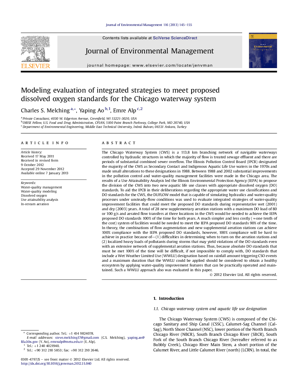 Modeling evaluation of integrated strategies to meet proposed dissolved oxygen standards for the Chicago waterway system