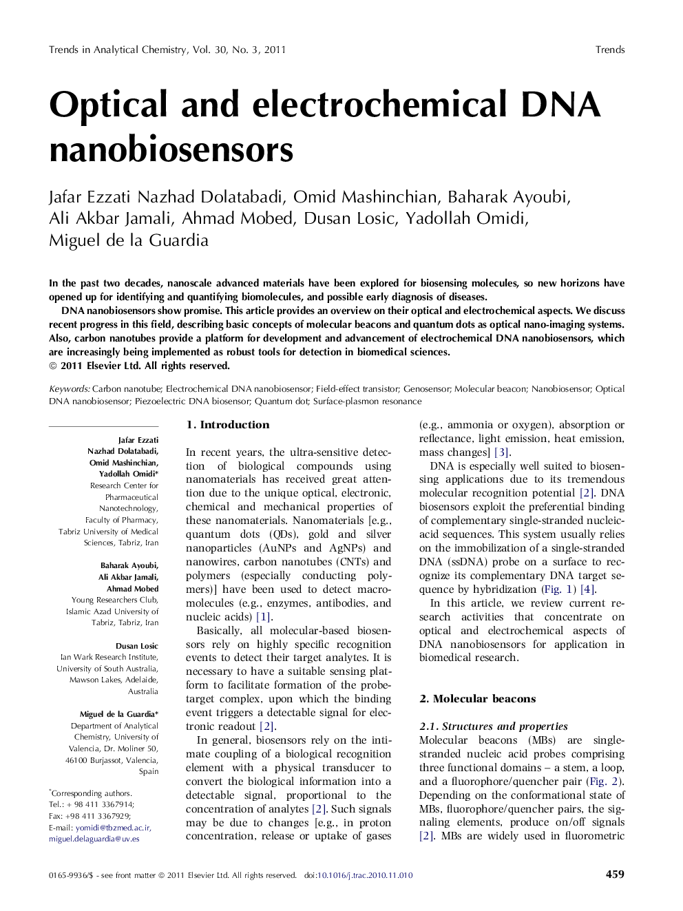 Optical and electrochemical DNA nanobiosensors