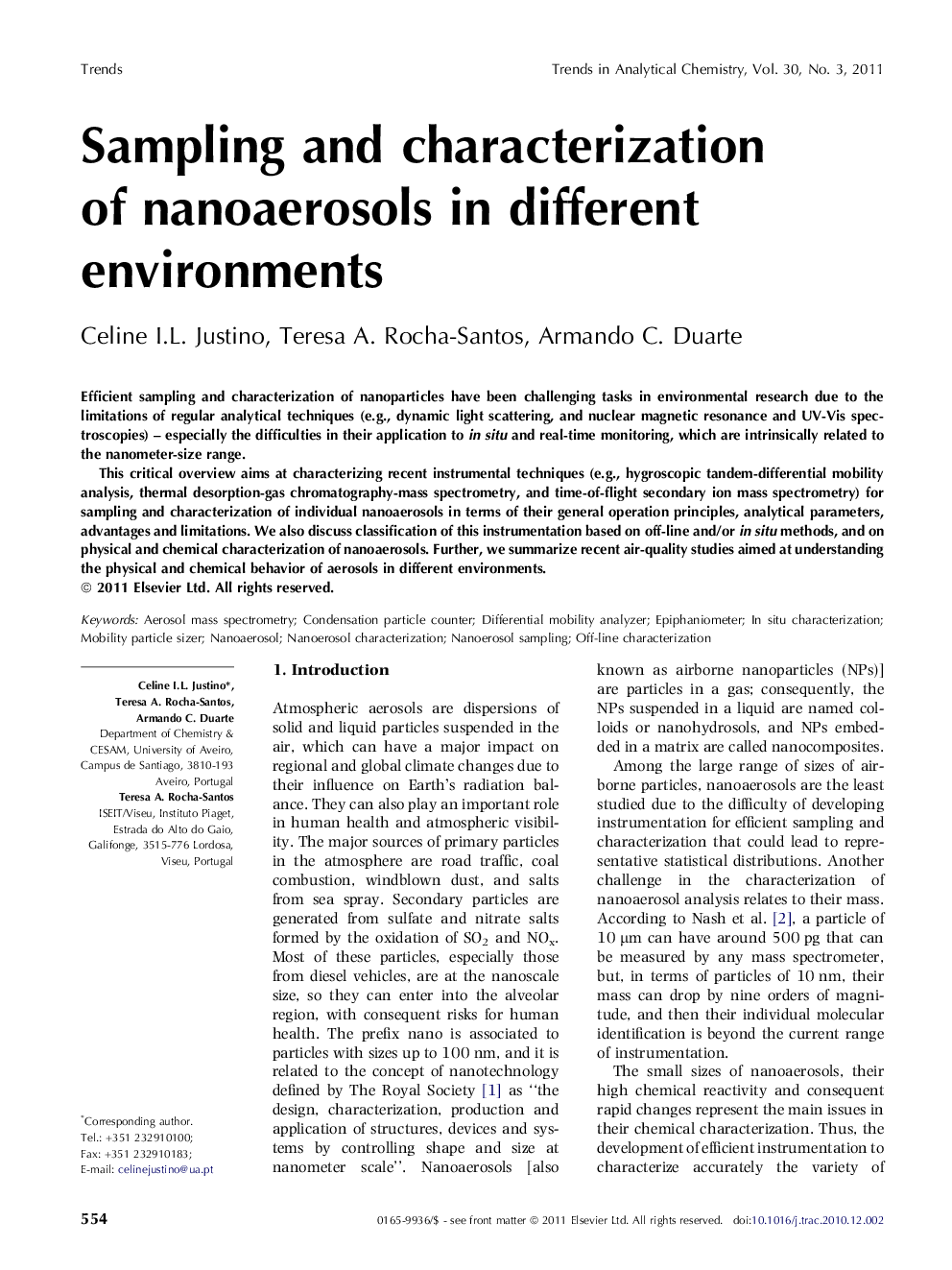 Sampling and characterization of nanoaerosols in different environments