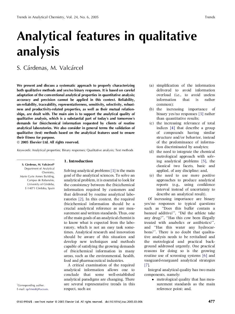 Analytical features in qualitative analysis