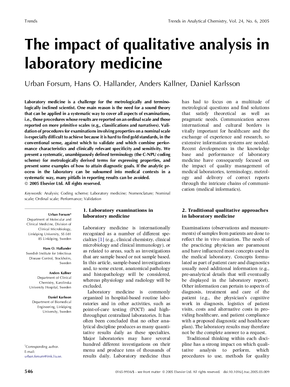 The impact of qualitative analysis in laboratory medicine