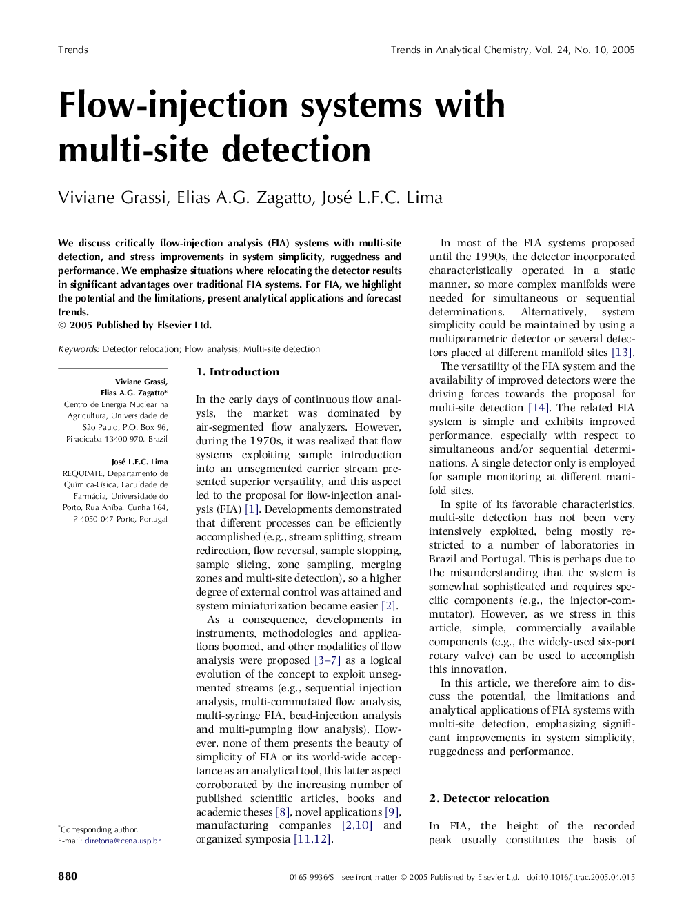 Flow-injection systems with multi-site detection