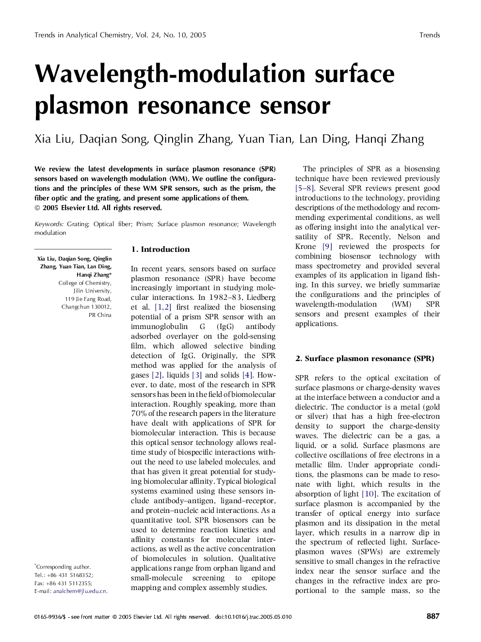 Wavelength-modulation surface plasmon resonance sensor