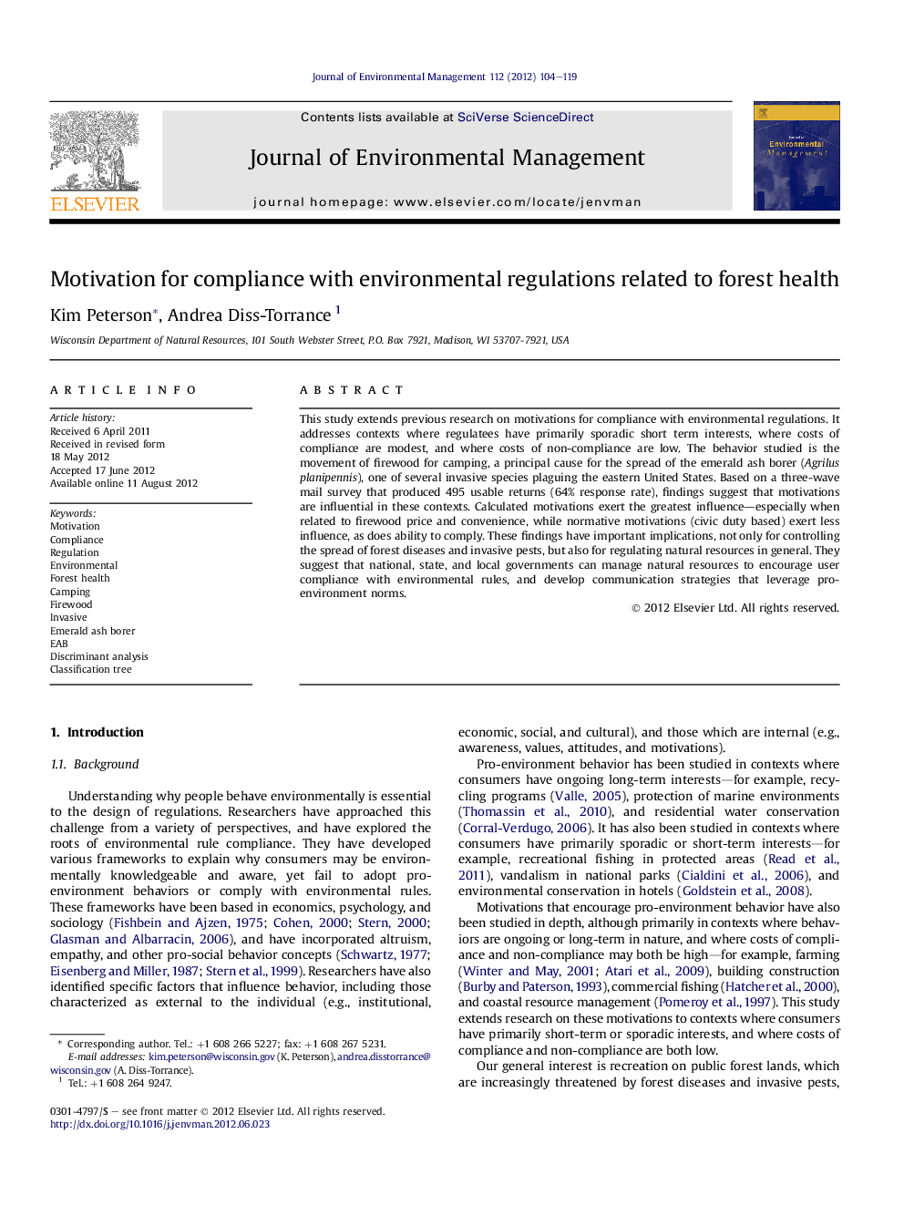 Motivation for compliance with environmental regulations related to forest health