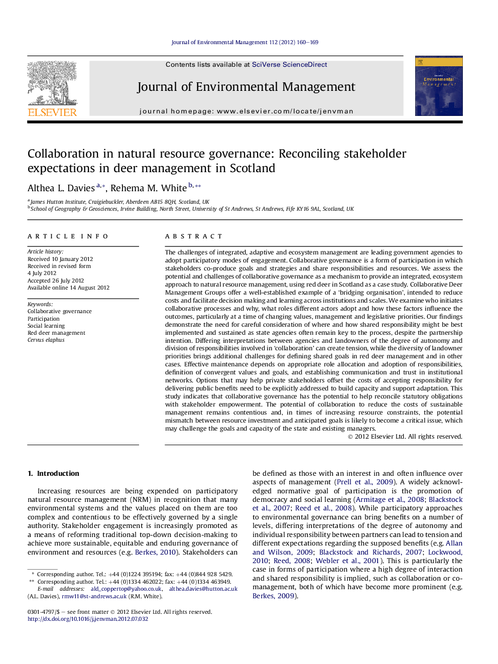 Collaboration in natural resource governance: Reconciling stakeholder expectations in deer management in Scotland