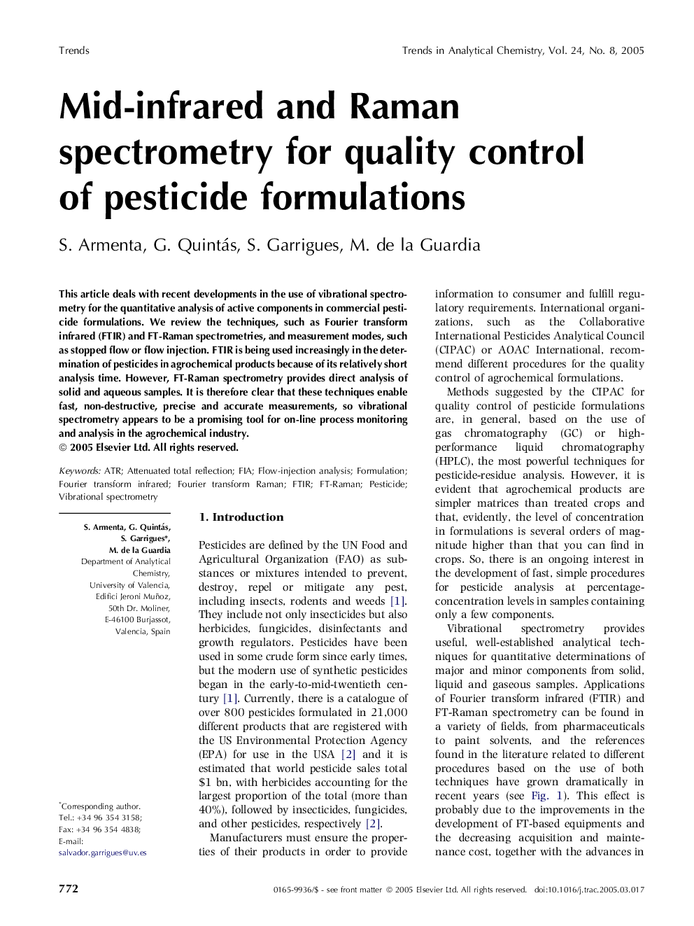 Mid-infrared and Raman spectrometry for quality control of pesticide formulations