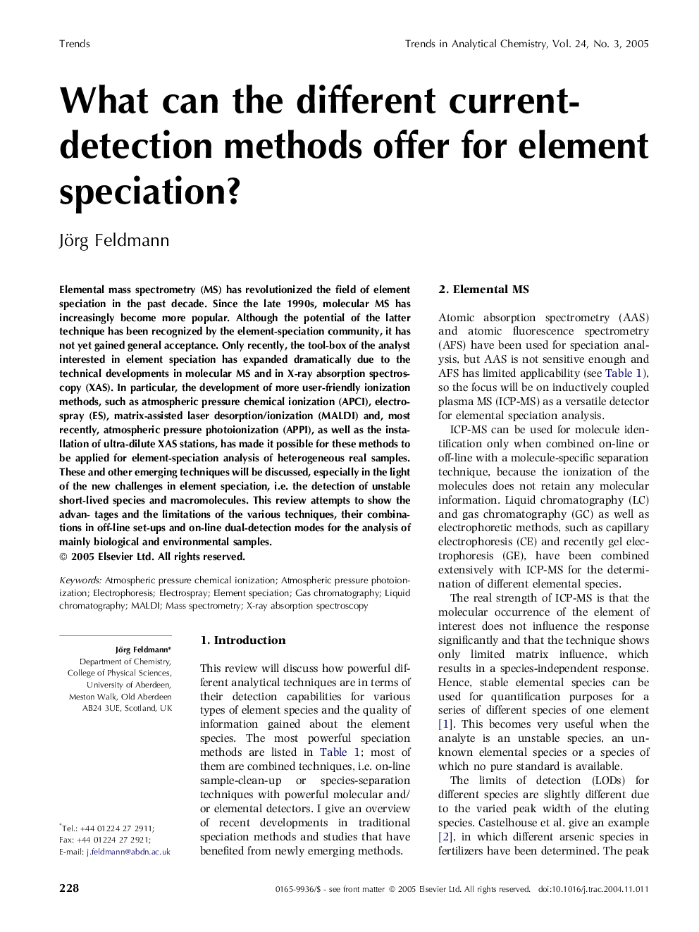 What can the different current-detection methods offer for element speciation?