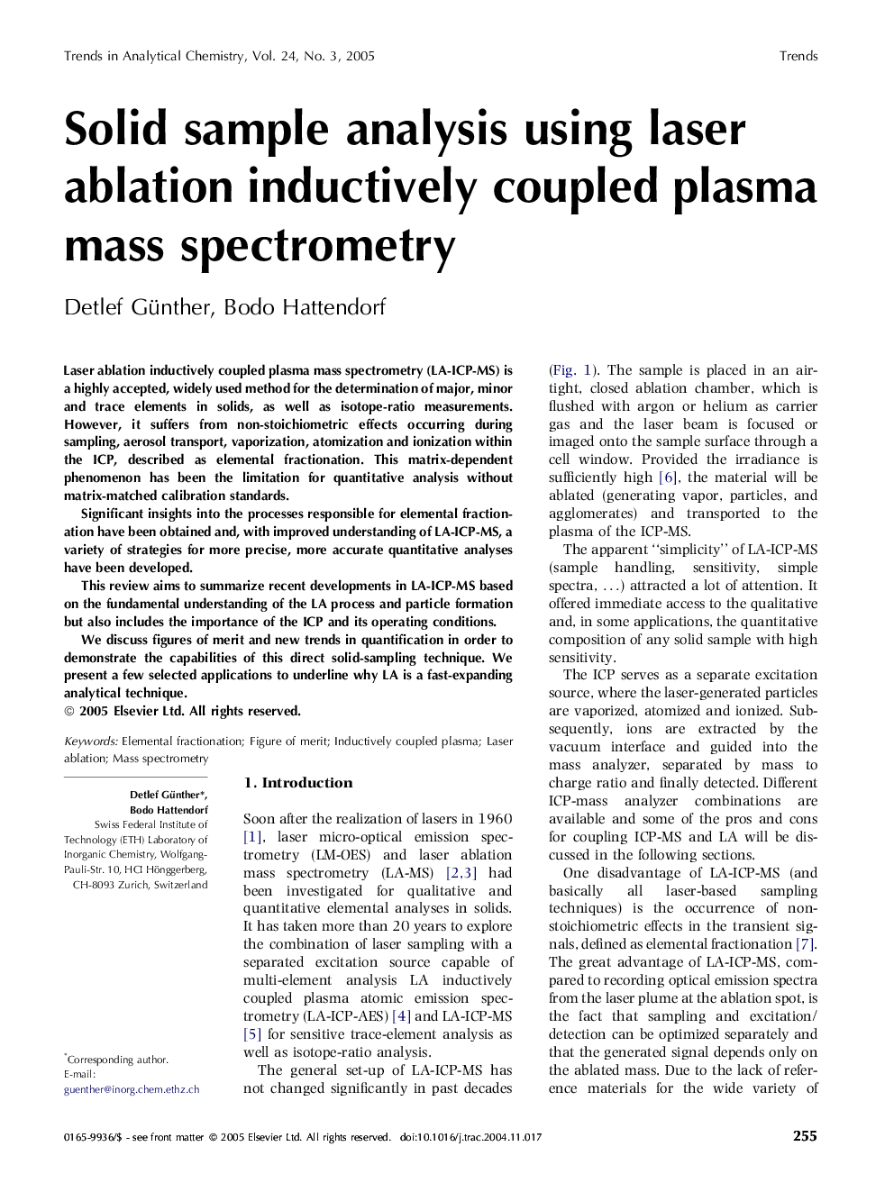 Solid sample analysis using laser ablation inductively coupled plasma mass spectrometry