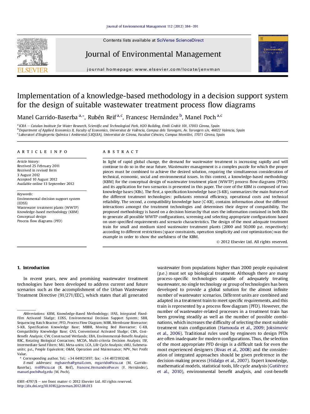 Implementation of a knowledge-based methodology in a decision support system for the design of suitable wastewater treatment process flow diagrams