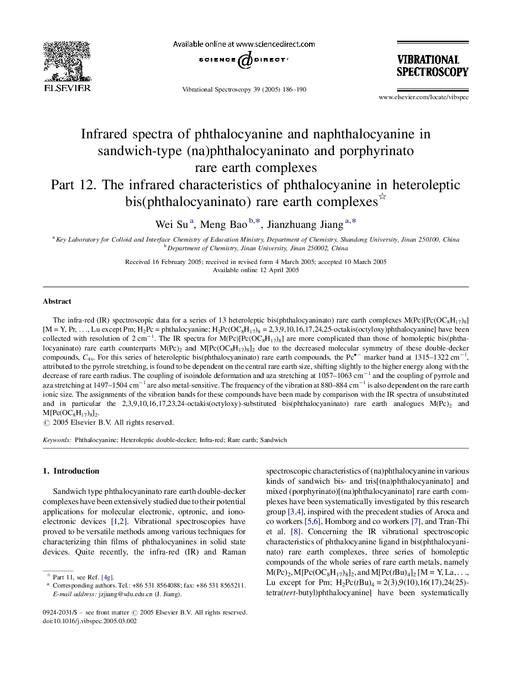 Infrared spectra of phthalocyanine and naphthalocyanine in sandwich-type (na)phthalocyaninato and porphyrinato rare earth complexes