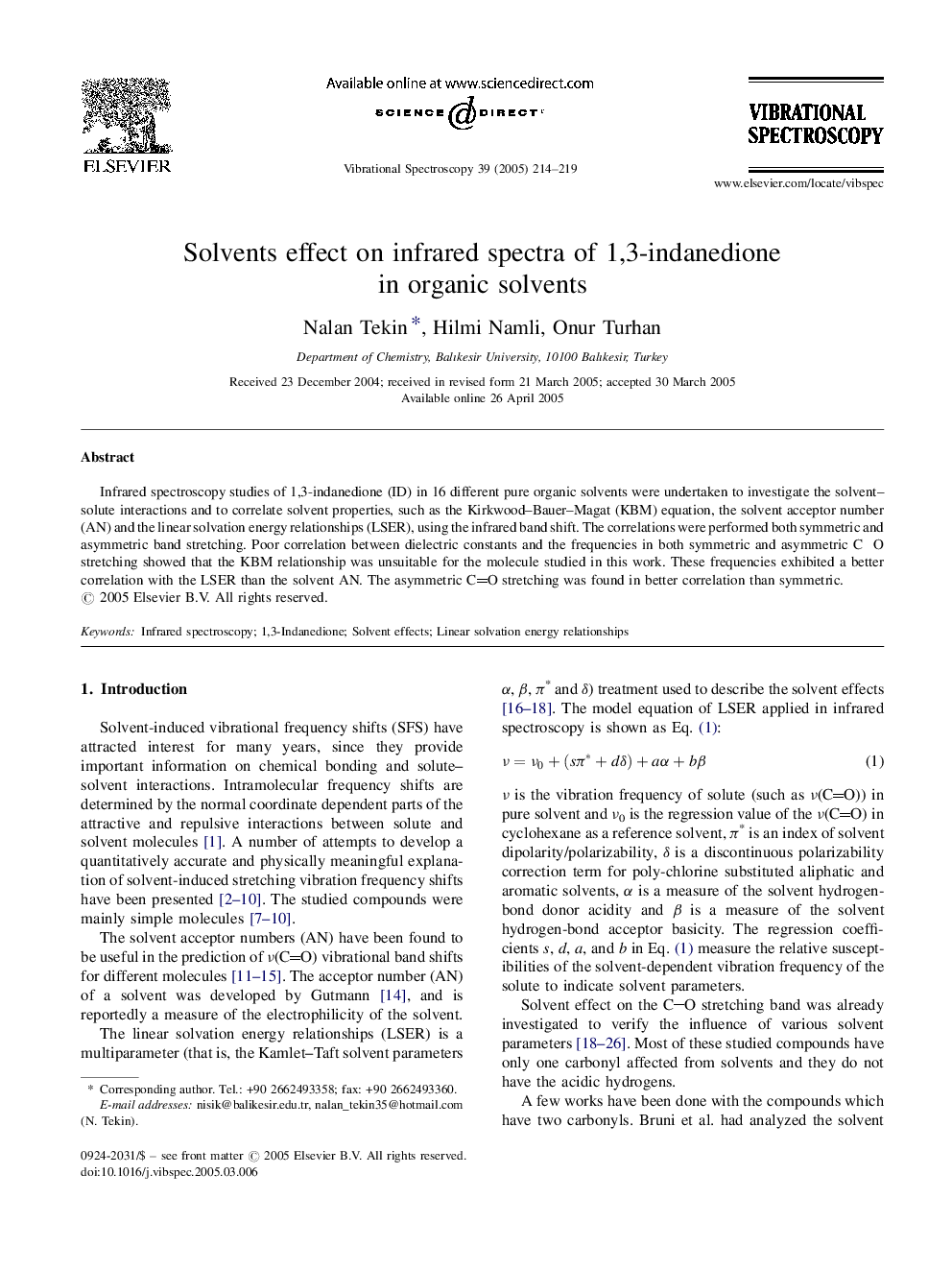 Solvents effect on infrared spectra of 1,3-indanedione in organic solvents