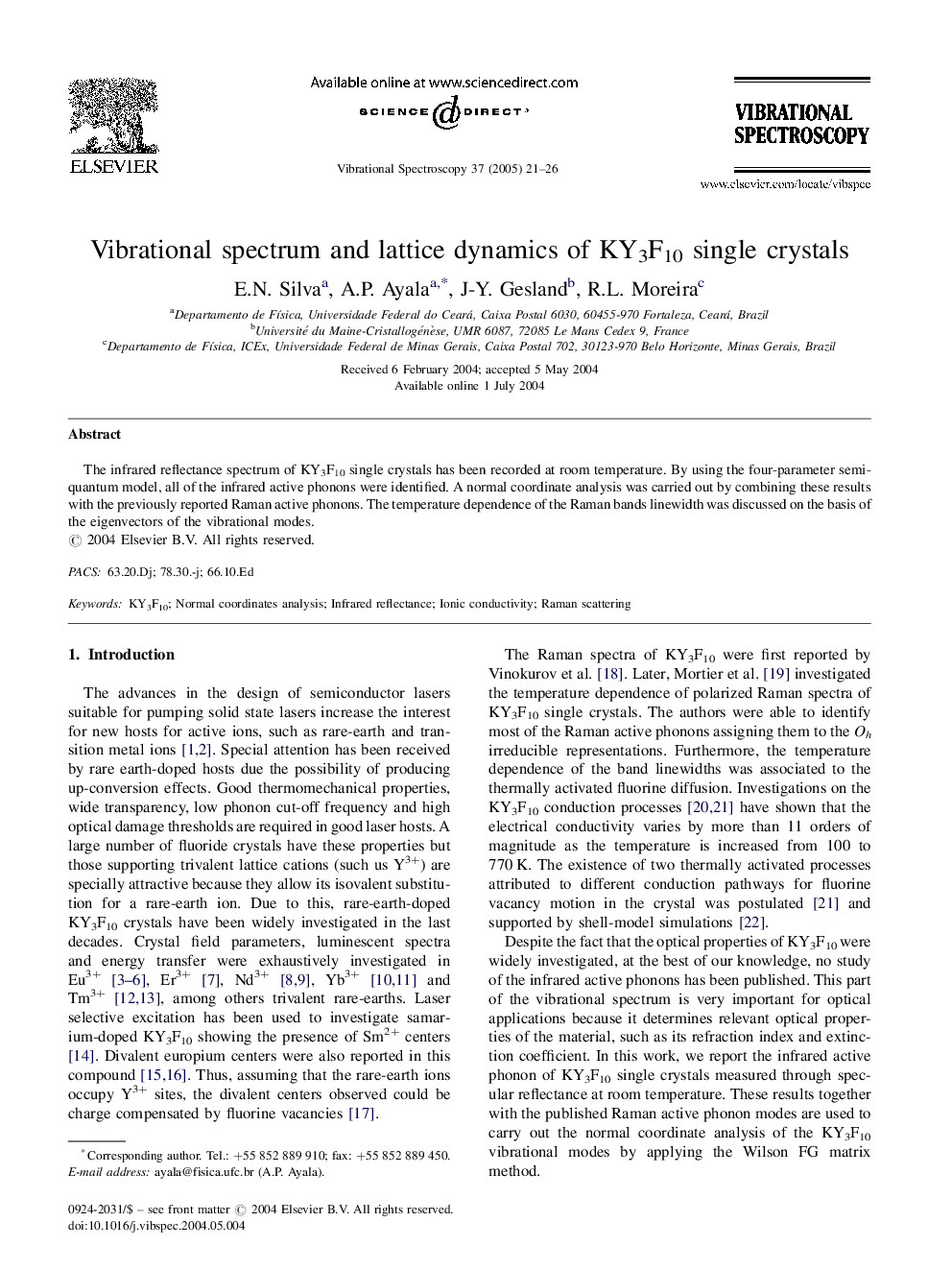 Vibrational spectrum and lattice dynamics of KY3F10 single crystals