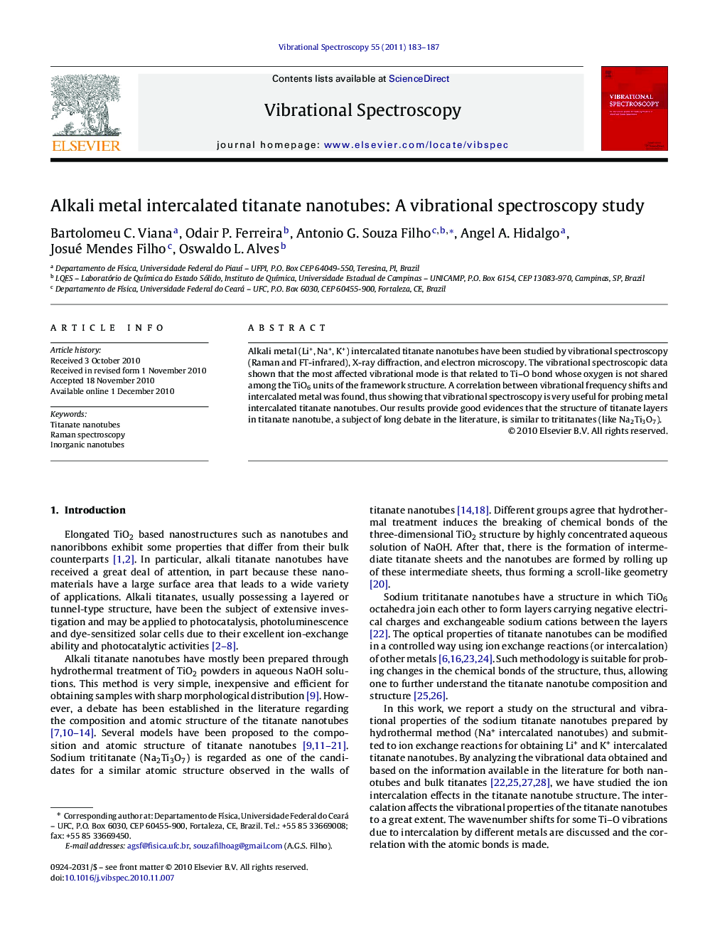 Alkali metal intercalated titanate nanotubes: A vibrational spectroscopy study