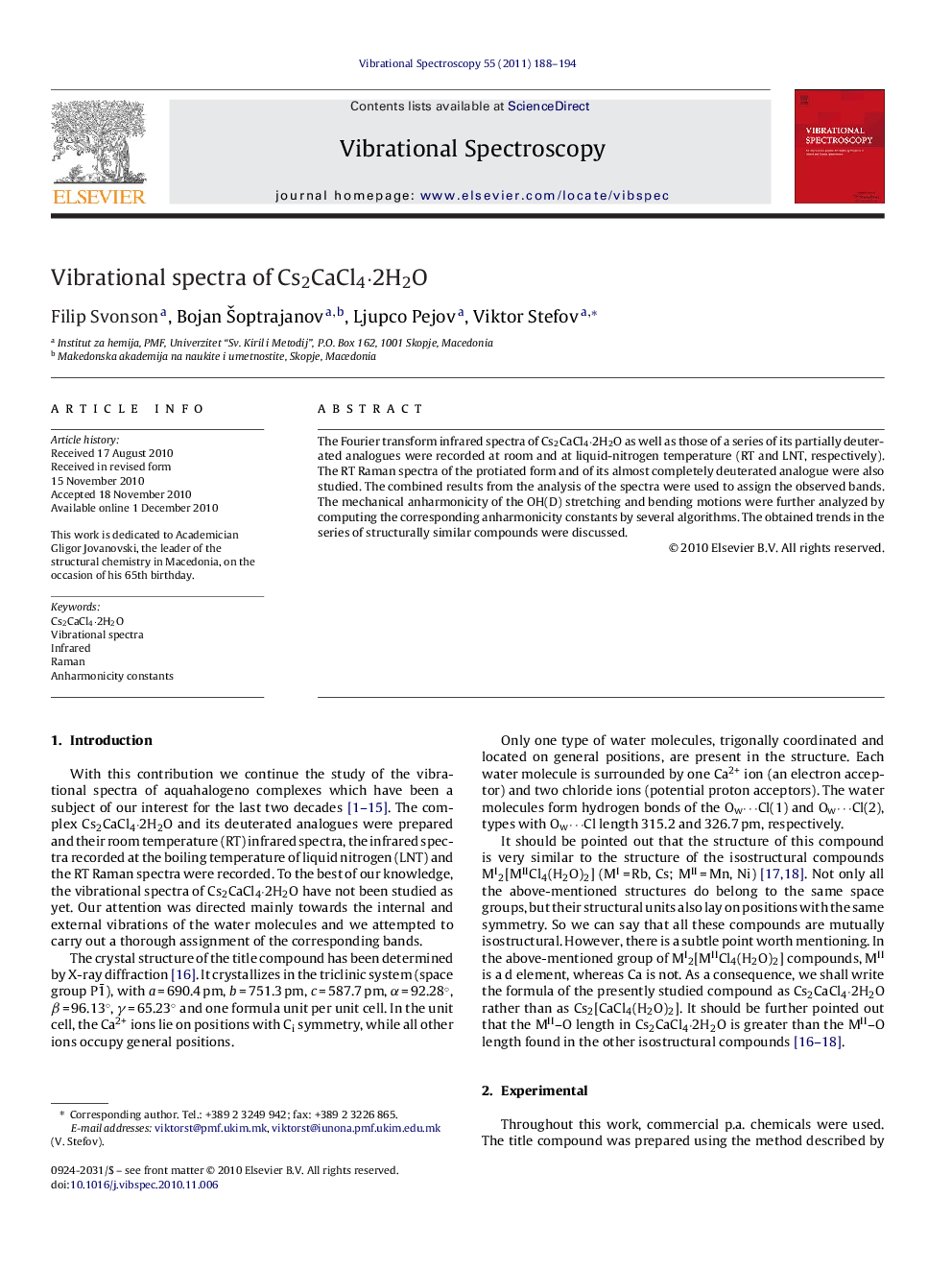 Vibrational spectra of Cs2CaCl4Â·2H2O